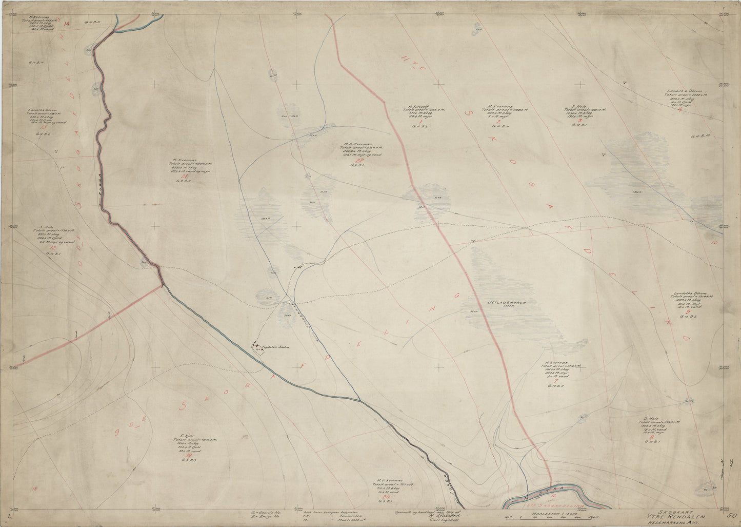Hedemarkens amt nr 61-50: Skogkart Ytre Rendalen; Hedemarkens Amt: Hedmark