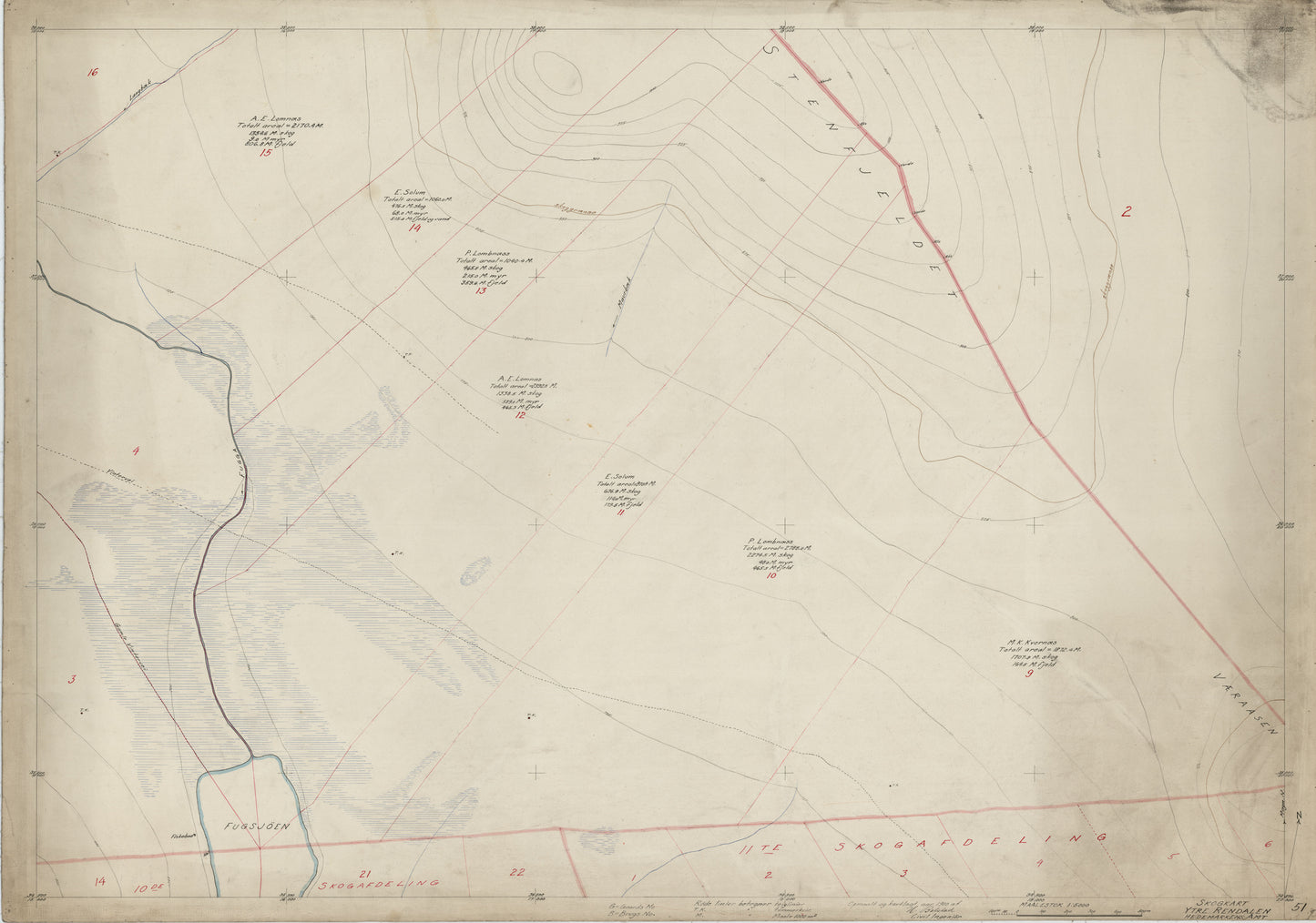 Hedemarkens amt nr 61-51: Skogkart Ytre Rendalen; Hedemarkens Amt: Hedmark