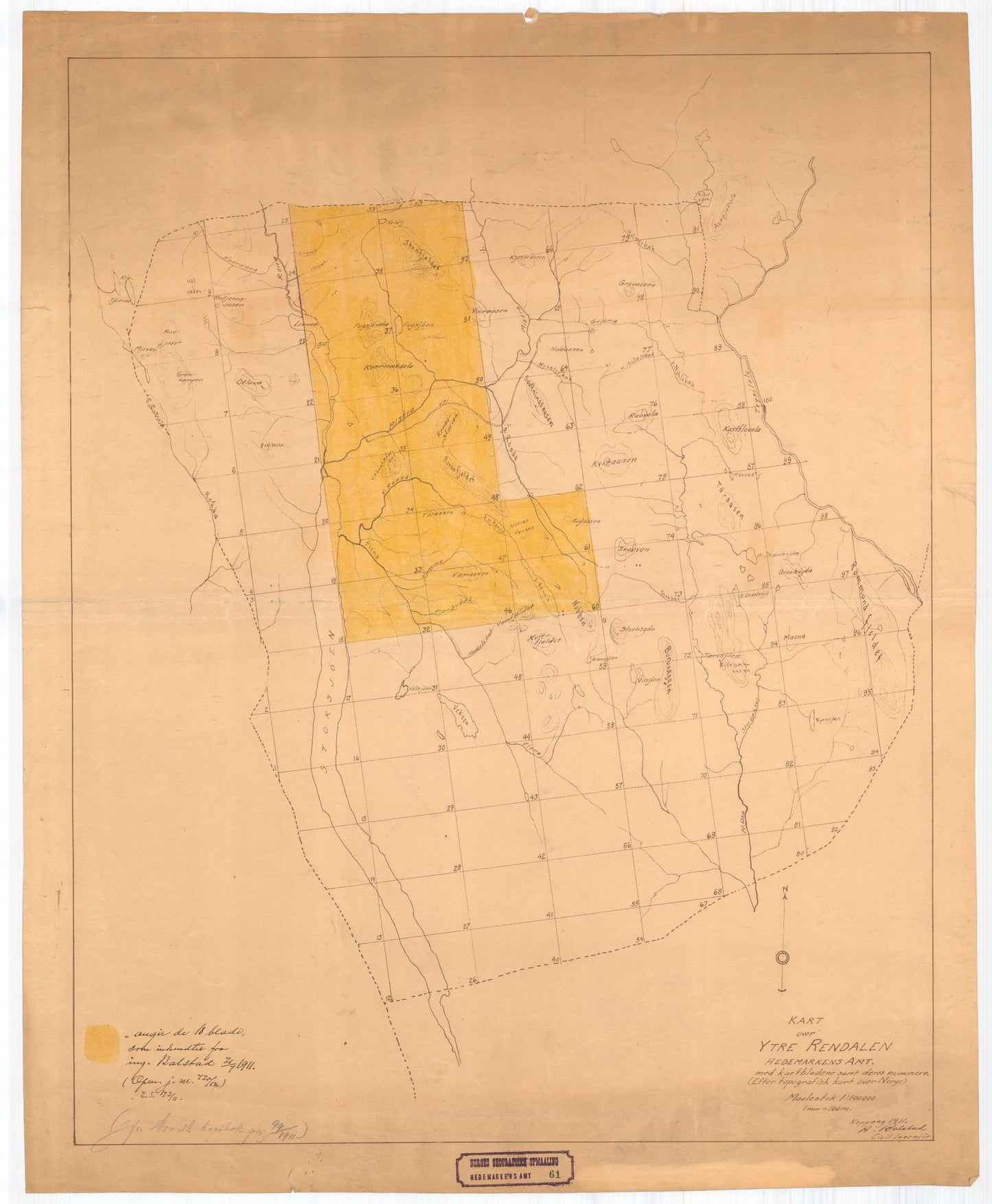 Hedemarkens amt nr 61-oversikten: Kart over skog i Ytre Rendalen: Hedmark