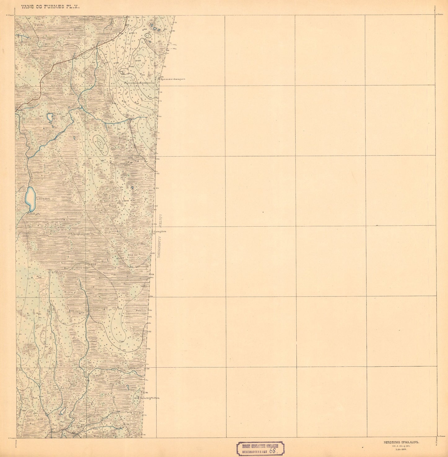 Hedemarkens amt nr 68: Kart over Vang og Furnes almenning: Hedmark