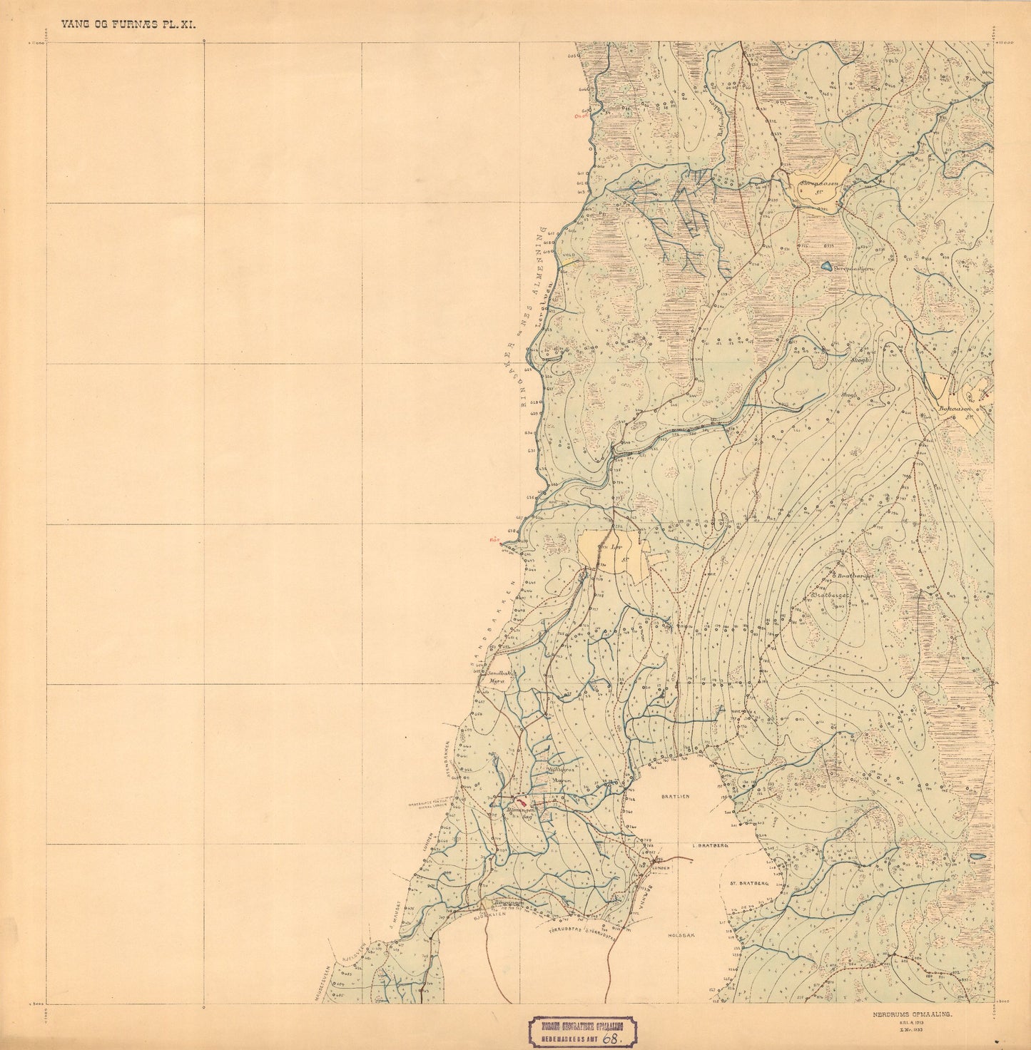 Hedemarkens amt nr 68: Kart over Vang og Furnes almenning: Hedmark