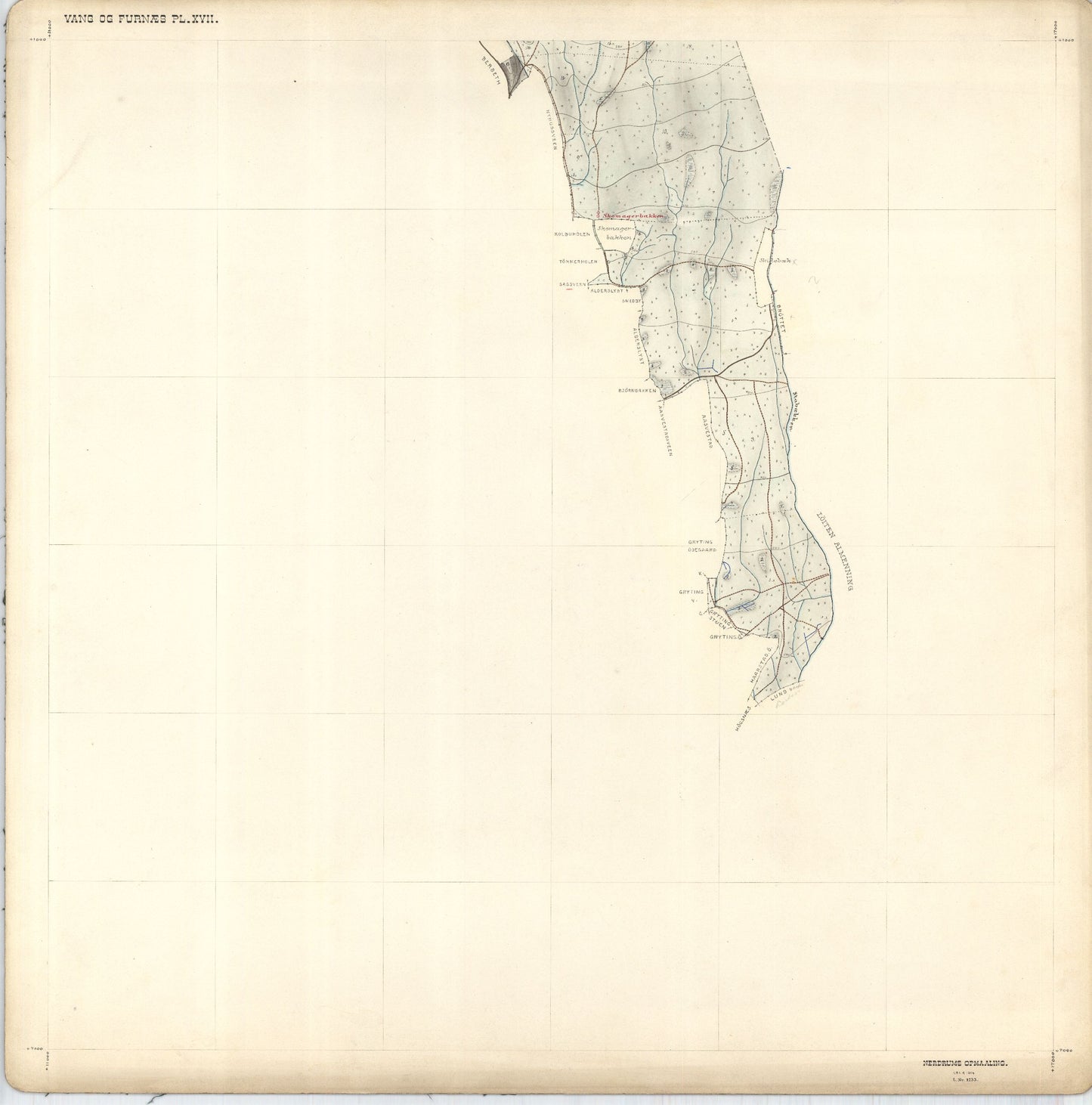 Hedemarkens amt nr 68: Kart over Vang og Furnes almenning: Hedmark