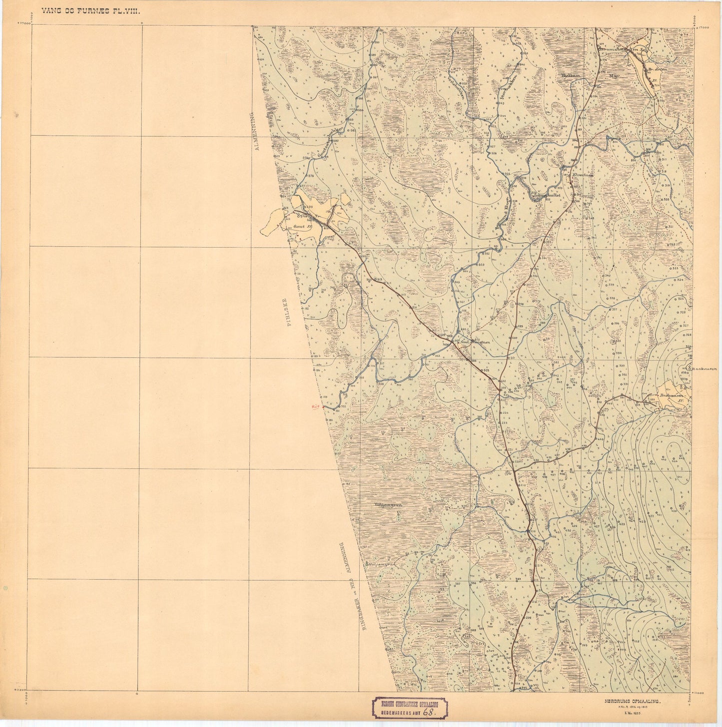 Hedemarkens amt nr 68: Kart over Vang og Furnes almenning: Hedmark