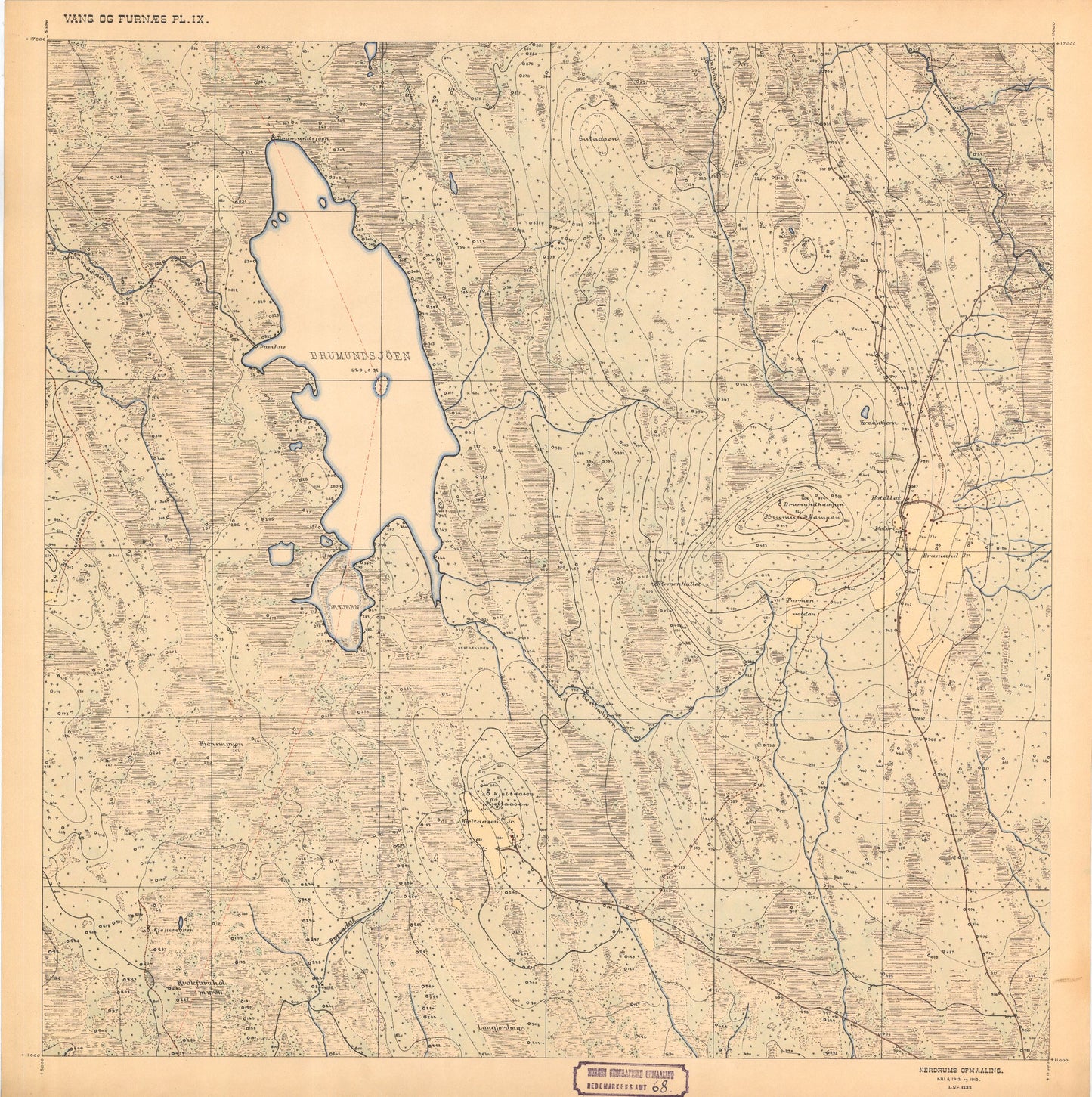 Hedemarkens amt nr 68: Kart over Vang og Furnes almenning: Hedmark