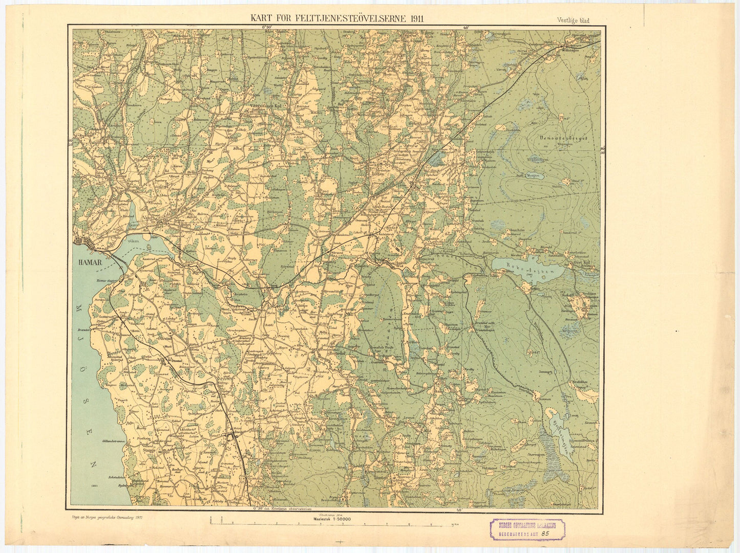 Hedemarkens amt nr 85-2: Kart for felttjenesteøvelsene: Hedmark