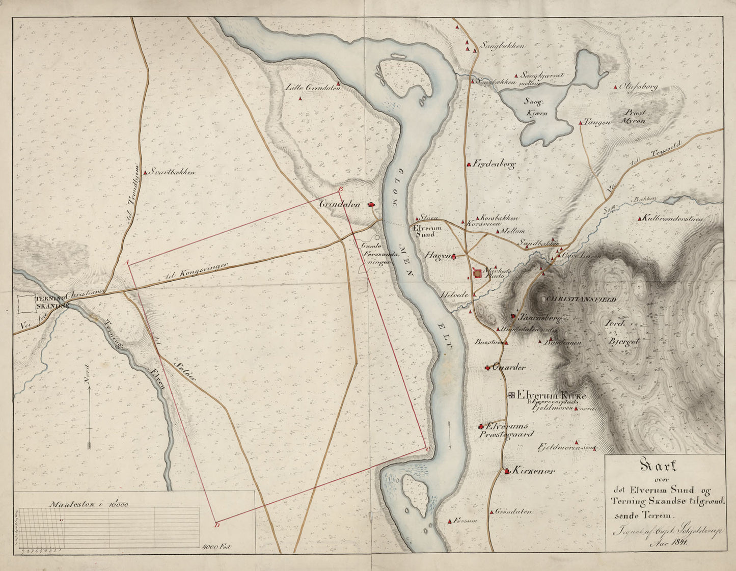 Hedemarkens amt nr 89: Kart over det Elverum Sund og Terning Skandse: Hedmark