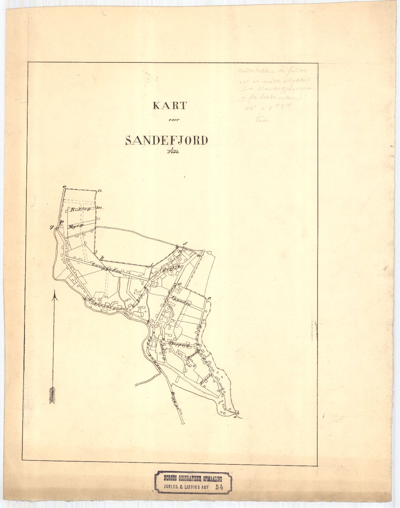 Jarlsberg-og-Larviks-amt nr 54: Kart over Sandefjord: Vestfold