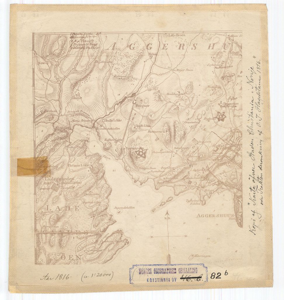 Kristiania nr 82b: Karta øfver Staden Christiania i Norrige och Trakten der omkring av O. I. Hagelstam. Fotografisk gjengivelse.: Oslo