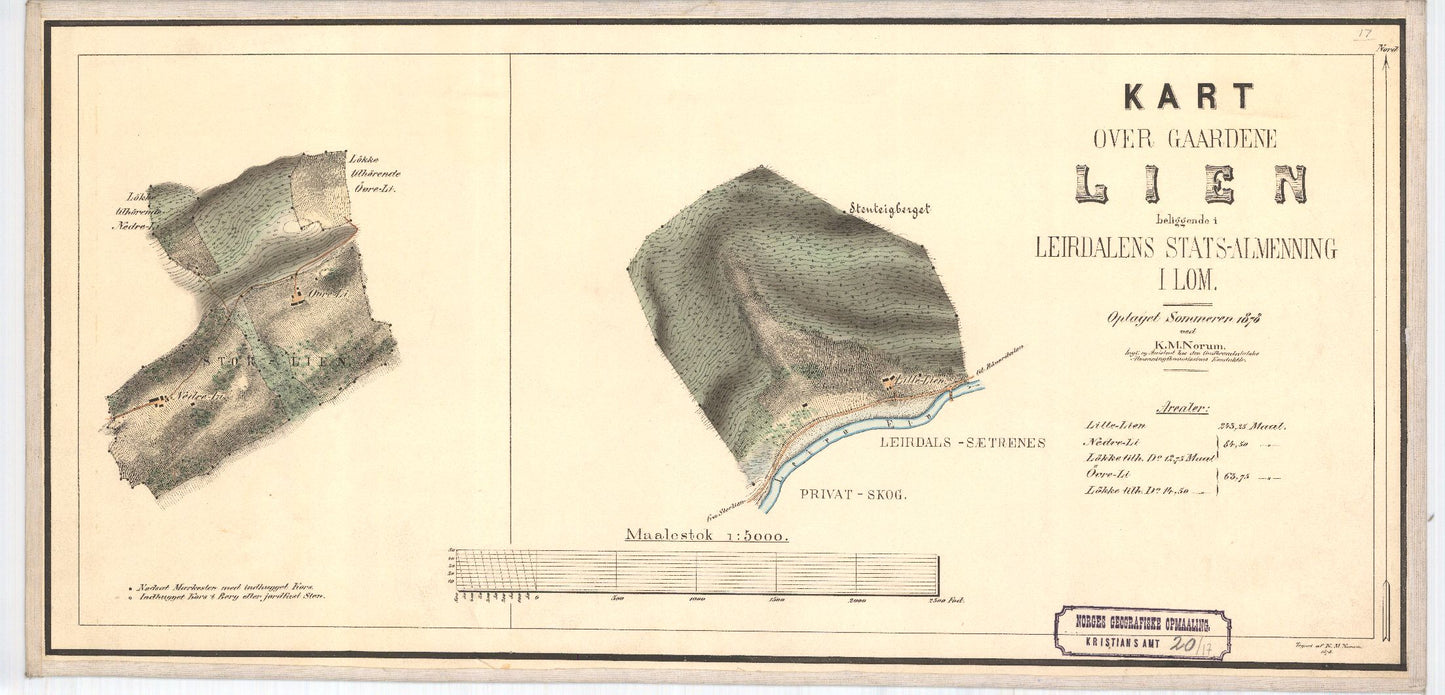 Kristians-amt nr 20-17: Kart over Gaardene Lien beliggende i Leirdalens Stats-Almenning i Lom: Oppland