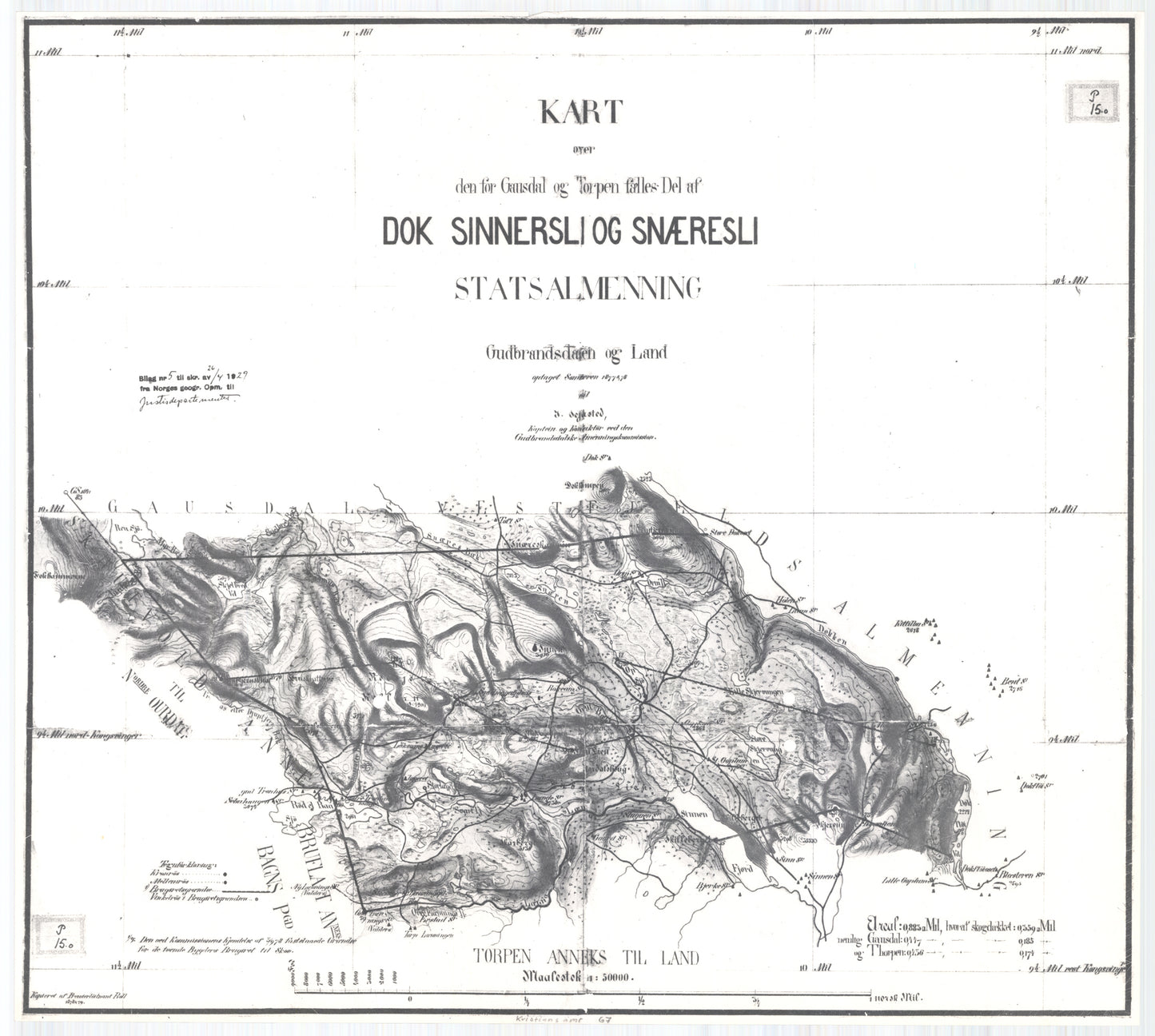 amt2_Kristians-amt nr 67: Kart over Dok, Sinnersli og Snæresli statalmenning: Oppland