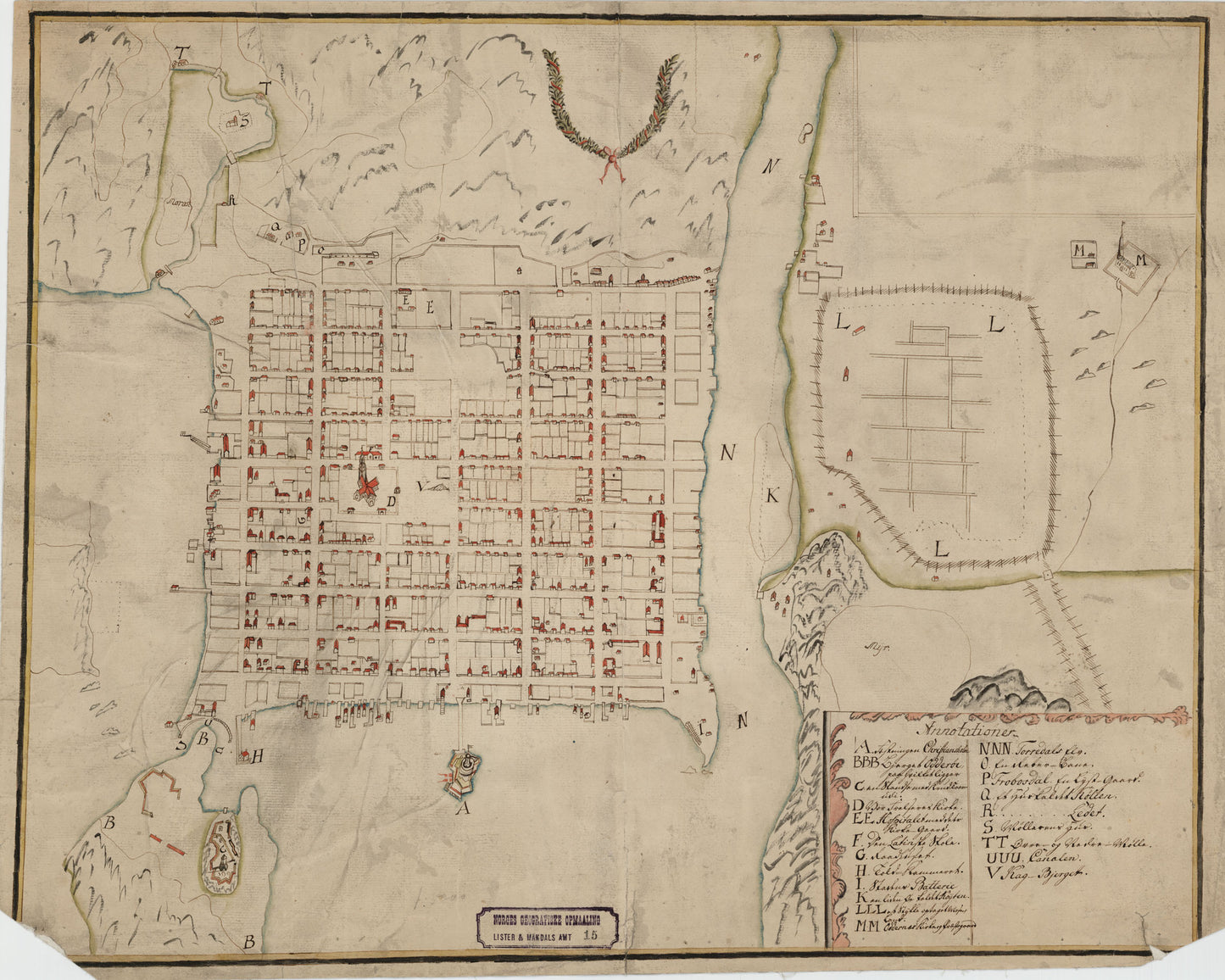 Lister og Mandals amt 1nr 5: Kart over Christianssands By: Vest-Agder