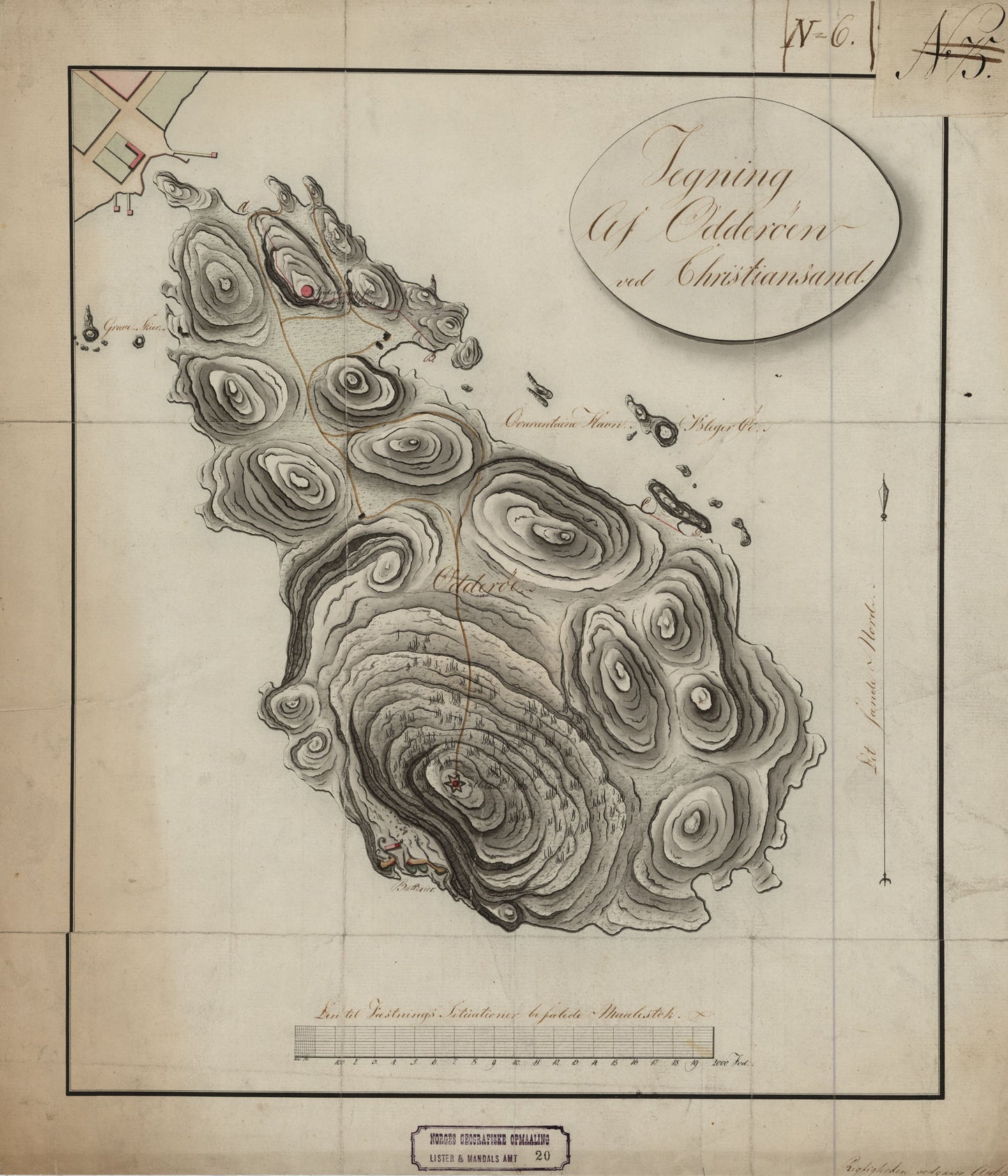 Lister og Mandals amt nr 20: Tegning af Odderøen ved Christianssand: Vest-Agder
