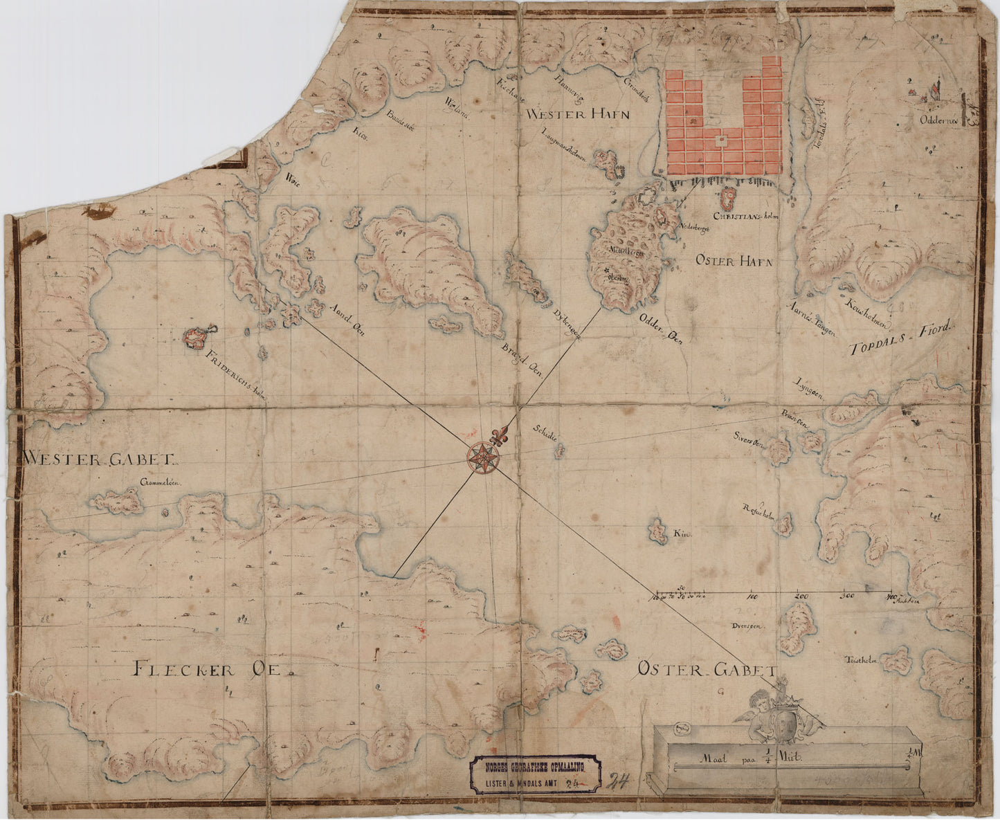 Lister og Mandals amt nr 24: Kart over Kristianssand med Indløbet: Vest-Agder