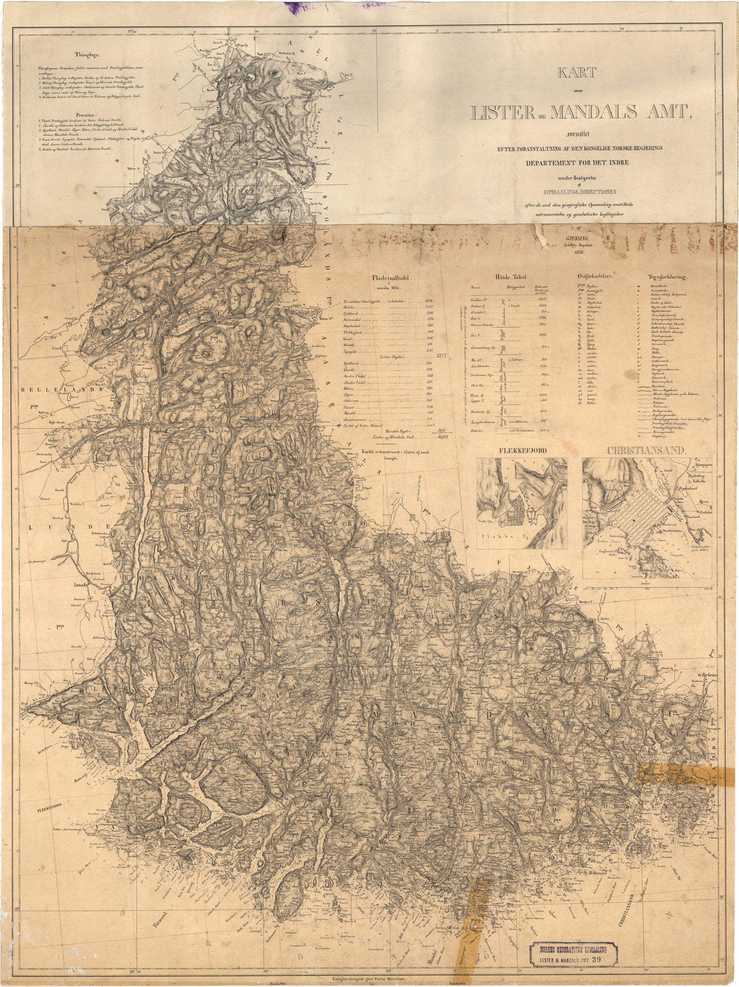 Lister og Mandals amt nr 39: Kart over Lister og Mandals Amt: Vest-Agder