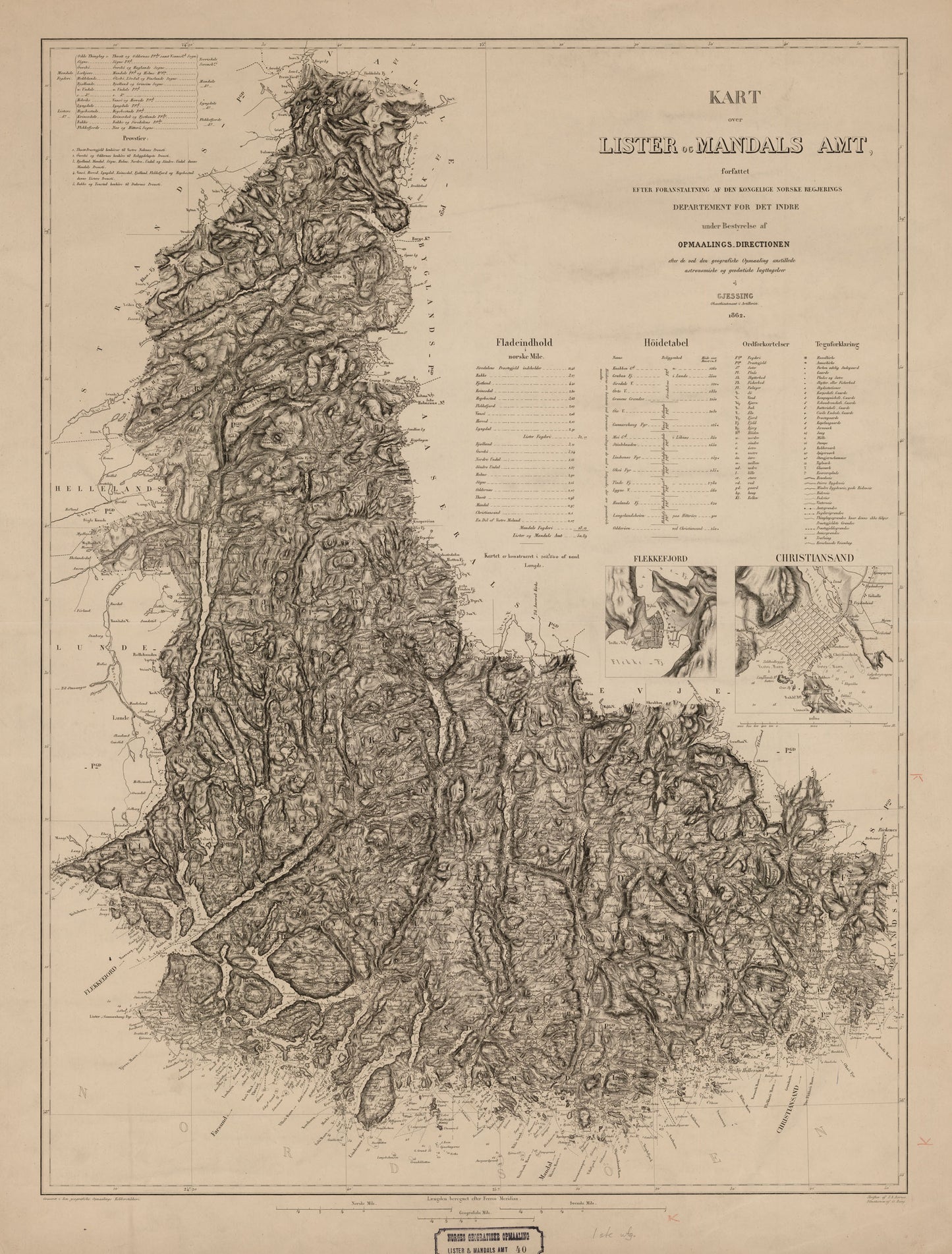 Lister og Mandals amt nr 40: Kart over Lister og Mandals Amt: Vest-Agder