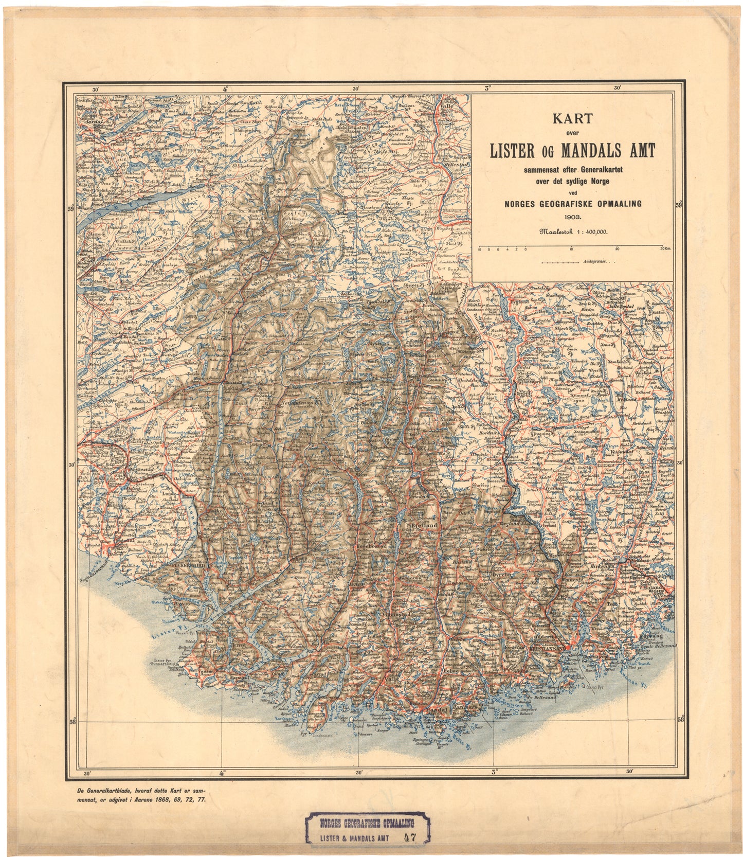 Lister og Mandals amt nr 47: Kart over Lister og Mandals amt: Vest-Agder