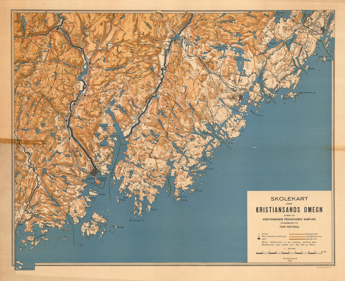 Lister og Mandals amt nr 61: Skolekart over Kristiansands omegn: Vest-Agder
