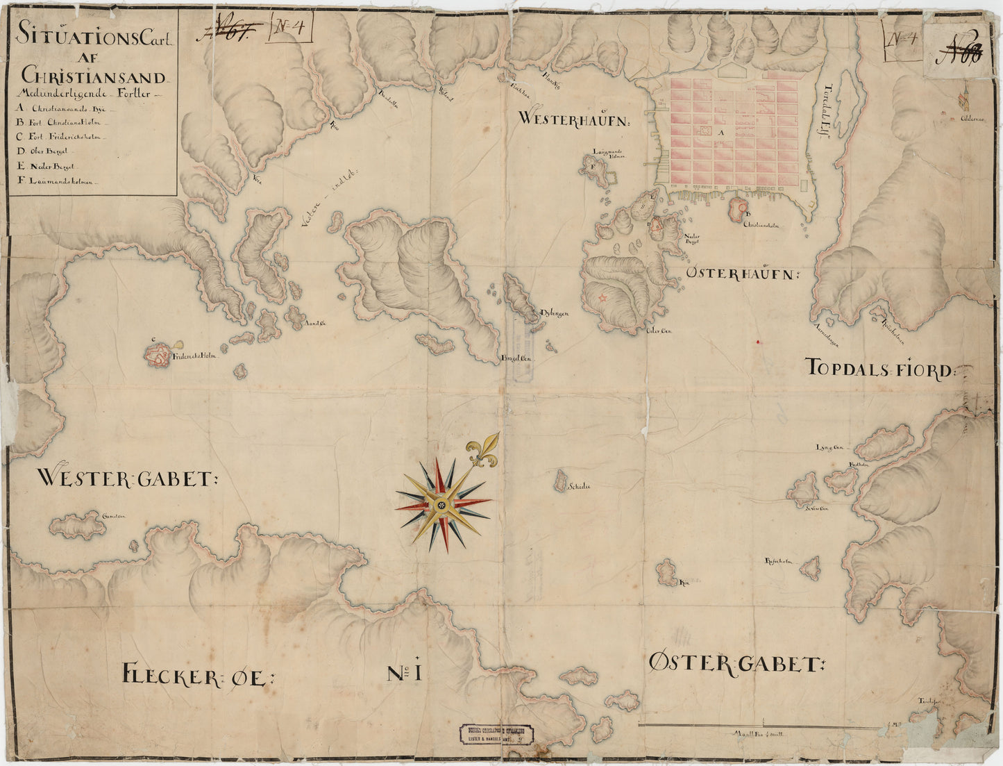 Lister og Mandals amt nr 9: Situations Cart af Christiansand med underligende Fortter: Vest-Agder