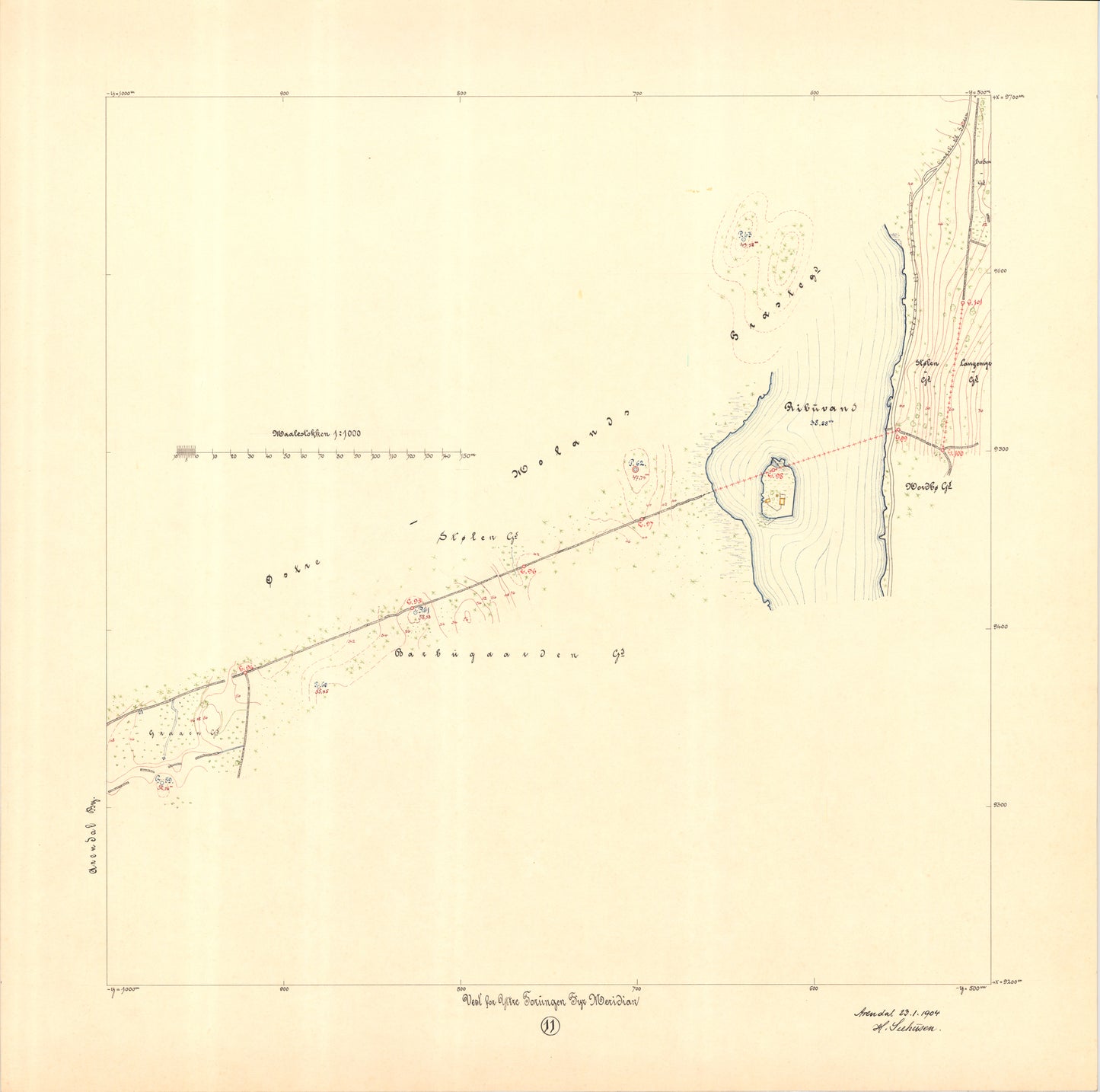 Nedenes amt nr 27-11: Kart over Arendals Bygrense: Aust-Agder