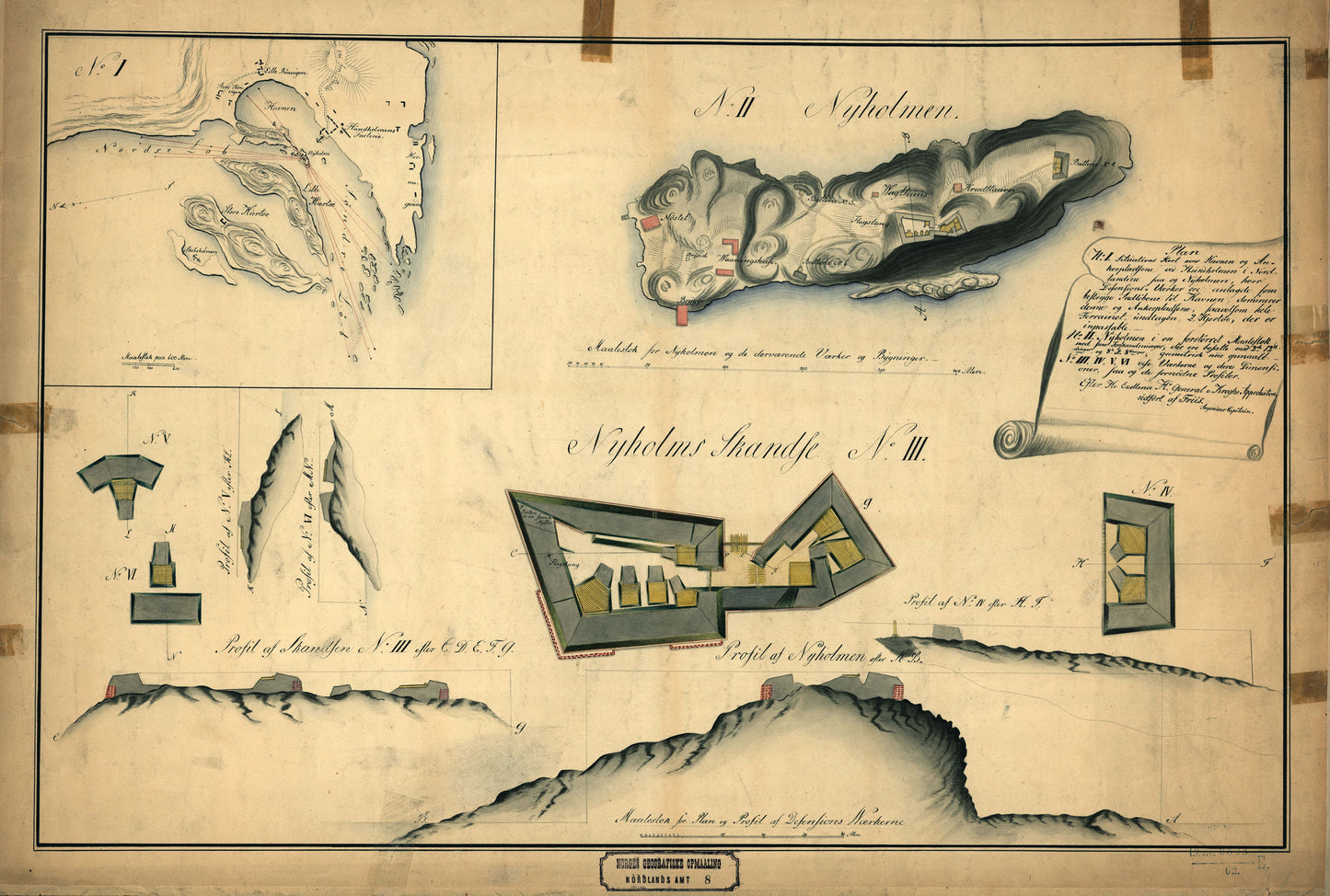 Nordlands amt nr 8: Situations Kart over Havnen og Ankerpladsene ved Hundholmen i Nordlandene saa og Nyholmen: Nordland