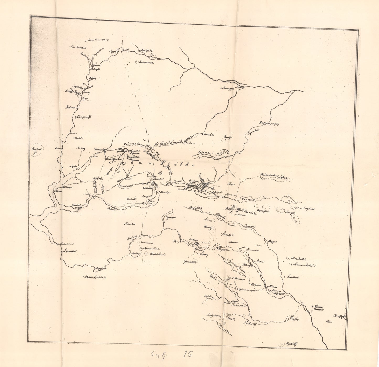 Nordre Bergenhus amt nr 15: Kopi av B. M. Keilhaus tegning over Jotunheimen fra 1820: Sogn og Fjordane