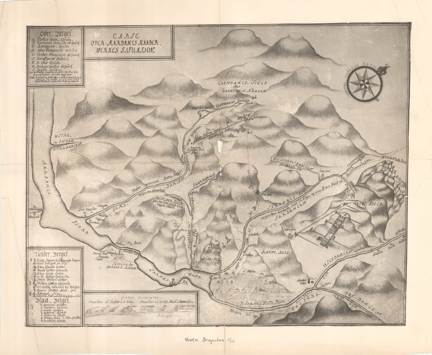 Nordre Bergenhus amt nr 15c: Kopi av kart over Årdals kobberverk fra 1723: Sogn og Fjordane