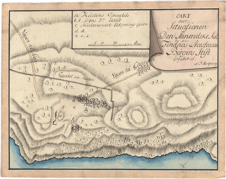 Nordre Bergenhus amt nr 8: Kart over Situationene af Den Mineralske Kilde paa Findaas Prestegaard i Bergens Stift: Sogn og Fjordane