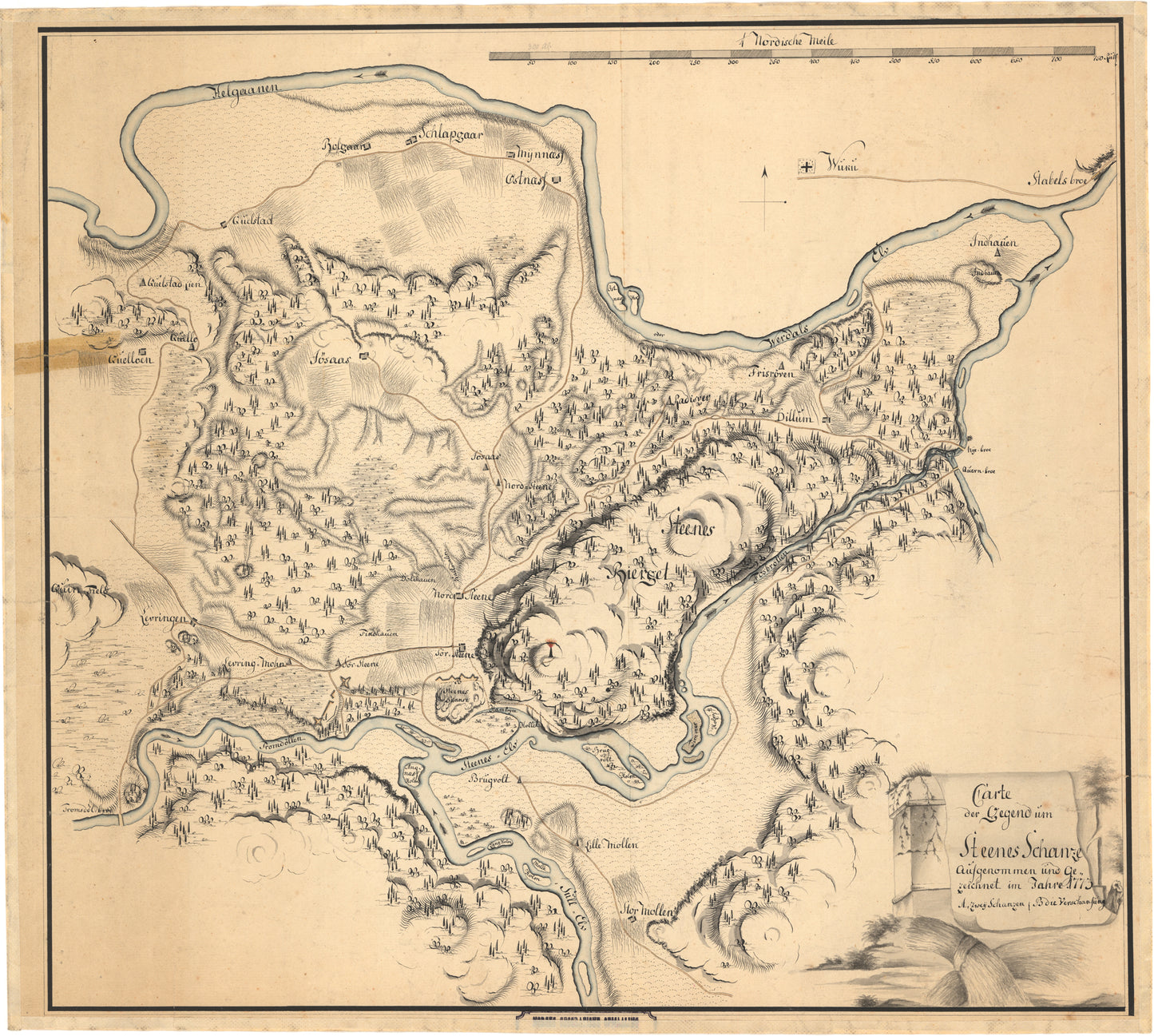 Nordre Trondhjems amt nr 21: Carte der Gegend um Steenes Schanze: Nord-Trøndelag