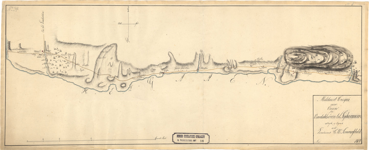 Nordre Trondhjems amt nr 28-1: Militairt Croquis over Veien fra Værdalsøren til Skjekermoen og fra Skjekermoen til Væren: Nord-Trøndelag