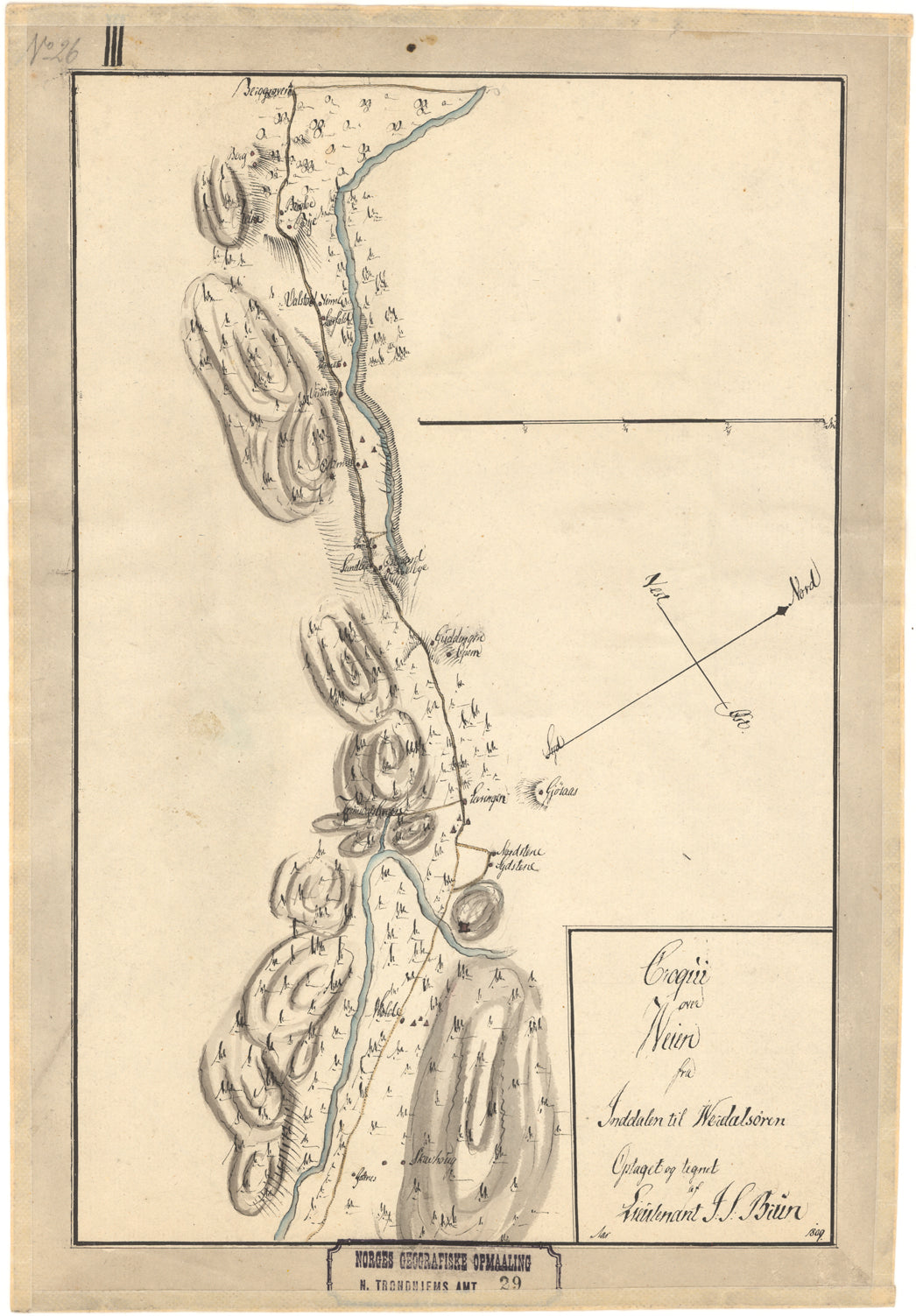 Nordre Trondhjems amt nr 29: Croqui over Weien fra Inddalen til Werdalsøren: Nord-Trøndelag