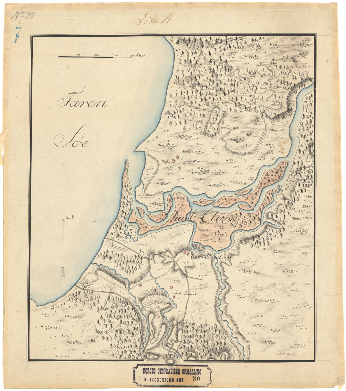 Nordre Tronhjems amt nr 30: Kart over Terrænget øst Fæhren ved Sulaaen: Nord-Trøndelag