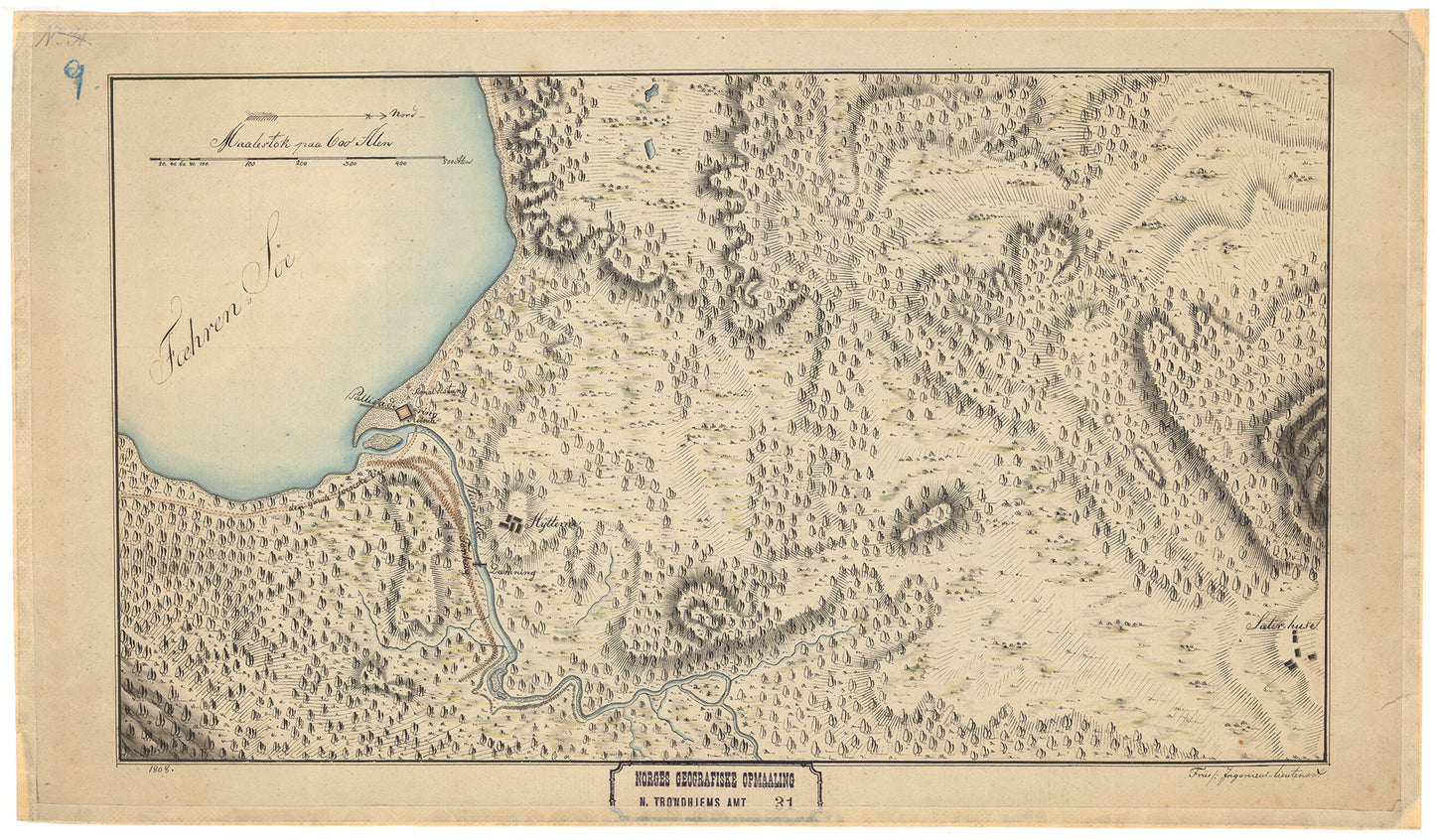 Nordre Tronhjems amt nr 31: Kart over Terrænget nord Fæhren Søe: Nord-Trøndelag