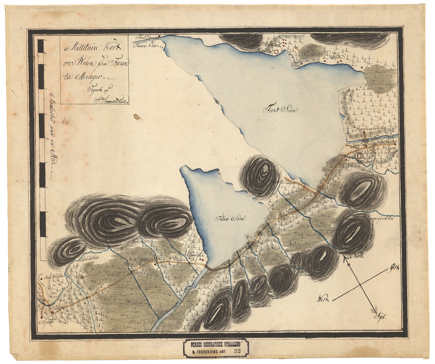 Nordre Tronhjems amt nr 32: Millitaire Kart over Weien fra Færen til Merager: Nord-Trøndelag