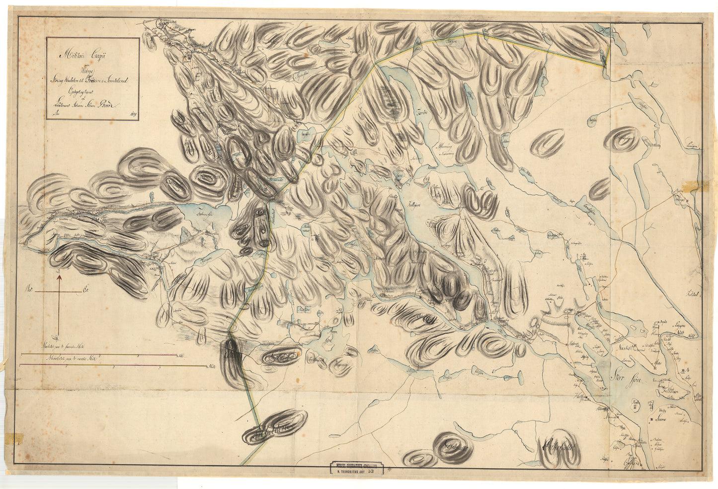 Nordre Tronhjems amt nr 33: Militair Croqui over Veiene fra Stør- og Værdalen i Norge til Frösöen i Jemteland: Nord-Trøndelag