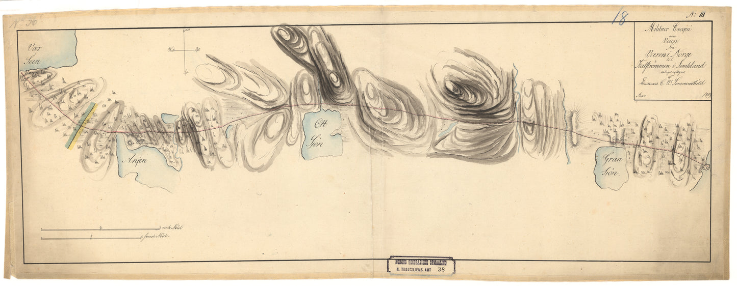 Nordre Tronhjems amt nr 38: Militair Croqui over Veien fra Væren i Norge til Kallströmmen i Jemteland: Nord-Trøndelag