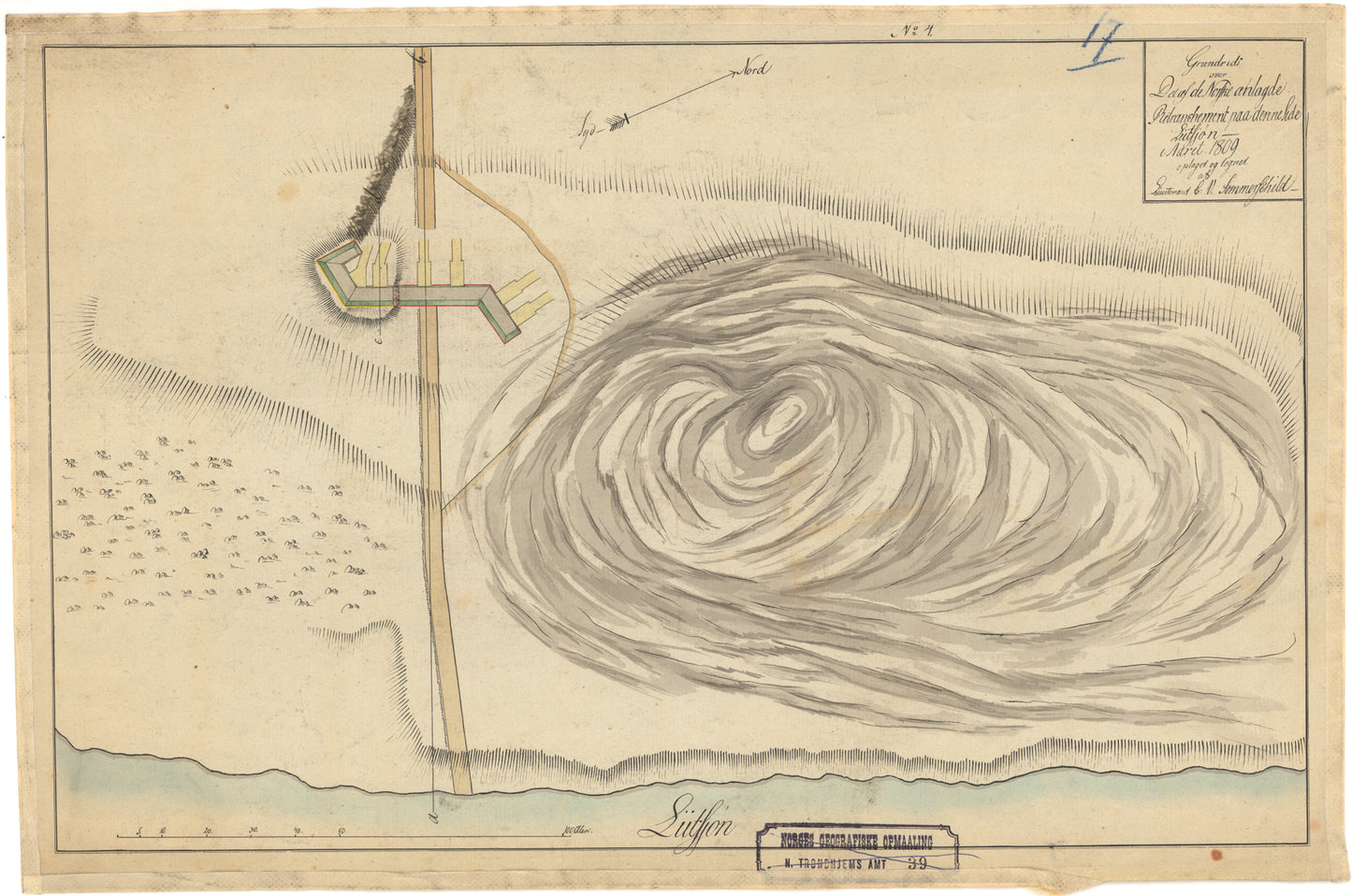 Nordre Trondhjems amt nr 39: Grundrids over det af de Norske anlagde Retranchement paa denne Side Lutsjøn: Nord-Trøndelag