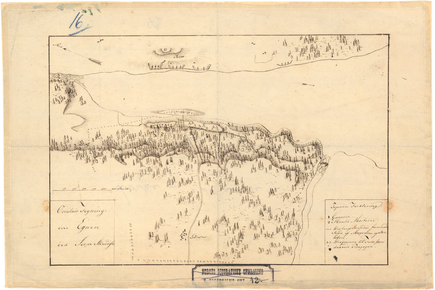 Nordre Trondhjems amt nr 42: Oculair Tegning over Egnen ved Jerpe Skandse. (Paalagt Troppetegn): Nord-Trøndelag
