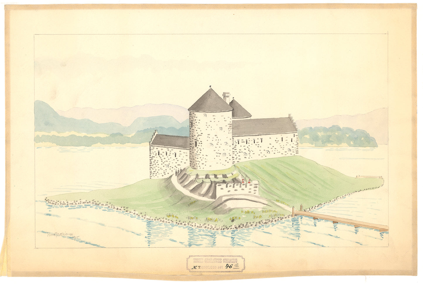 Nordre Trondhjems amt nr 46a: Akvarell av ruinene av Steinvikholmen slott: Nord-Trøndelag