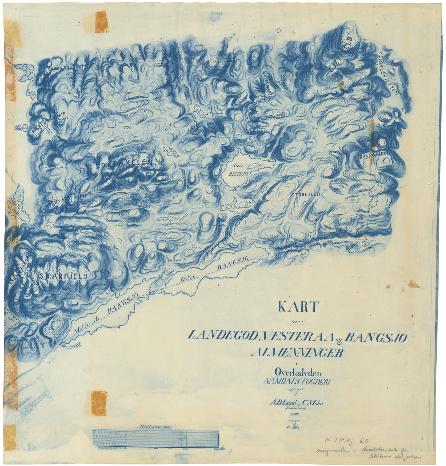 Nordre Trondhjems amt nr 60-1: Kart over Landegod, Vesteraa og Bangsjø Almindinger i Overhalden, Namdals Fogderi: Nord-Trøndelag