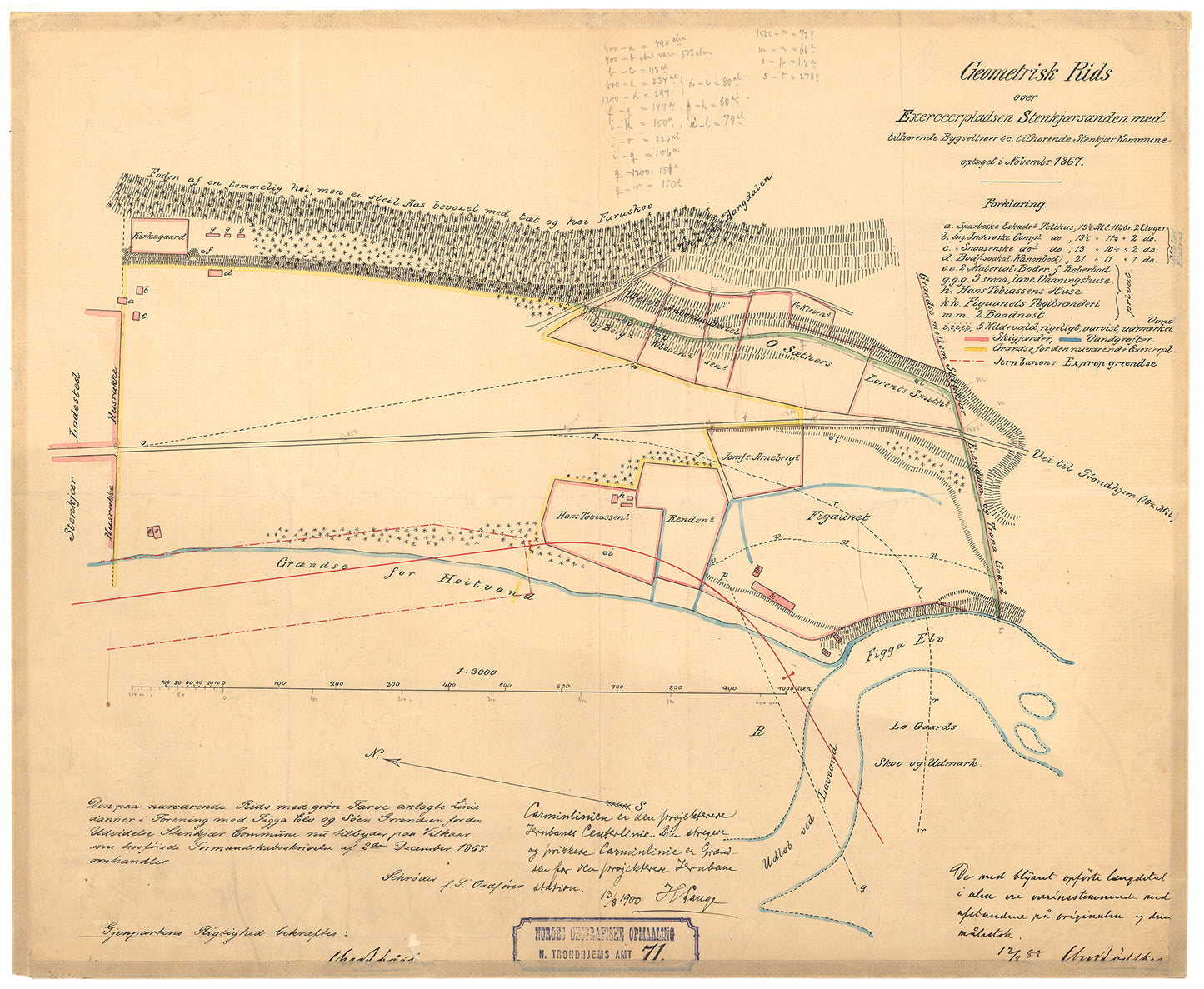 Nordre Trondhjems amt nr 71: Geometrisk rids over Exercerpladsen, Stenskjærsanden: Nord-Trøndelag