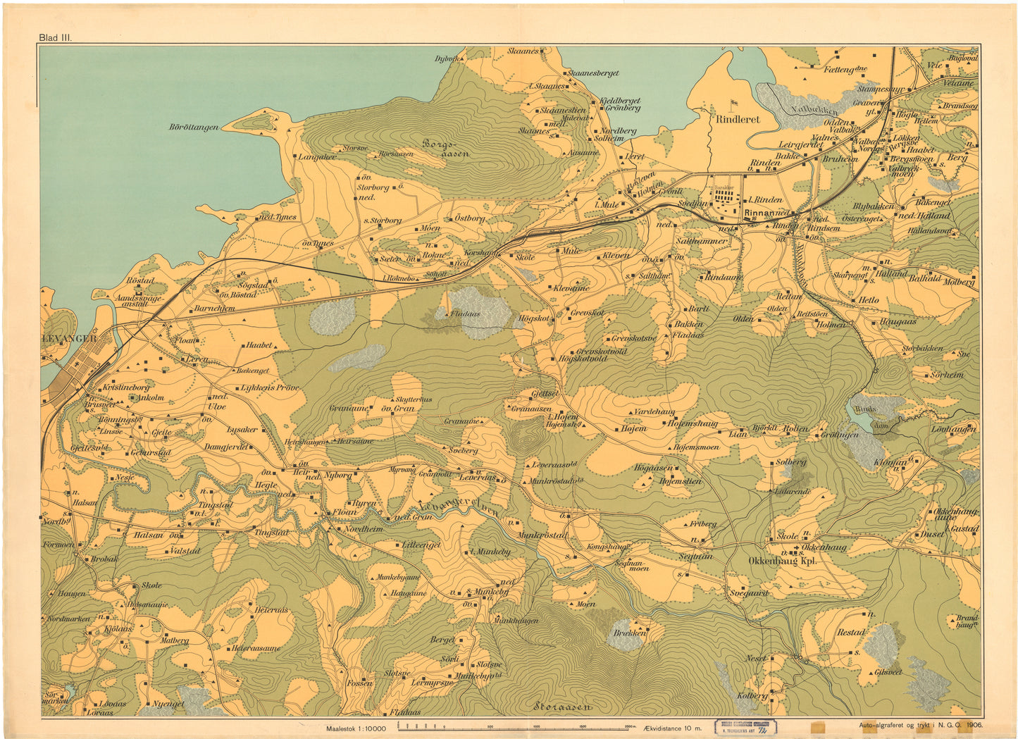 Nordre Trondhjems amt nr 72-3: Krigsspilkart i 3 Blade over Terrængeg mellem Nesvand og Rindleret: Nord-Trøndelag