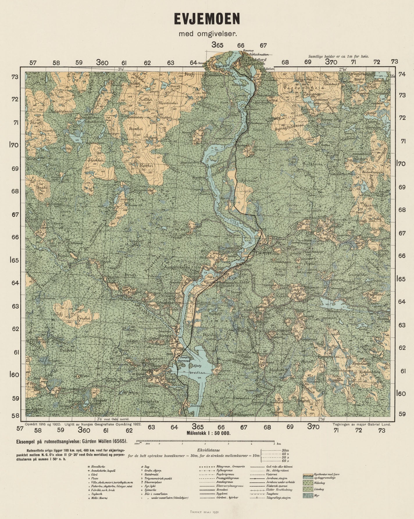 Ekserserplasskart; Evjemoen med omgivelser: Aust-Agder