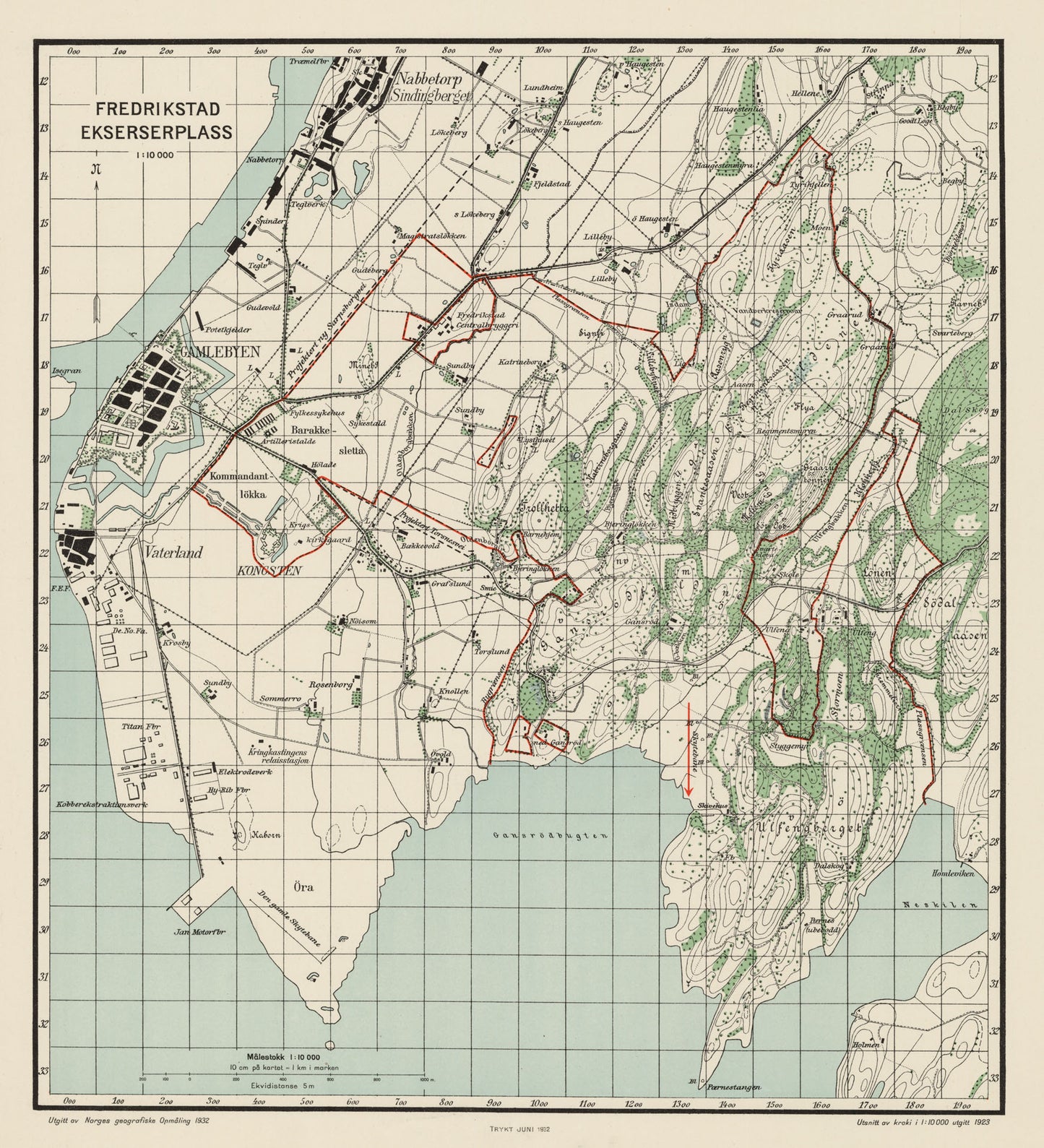 Ekserserplasskart; Fredrikstad ekserserplass: Østfold