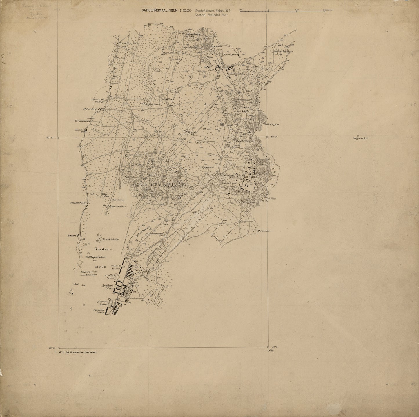 Ekserserplasskart; Gardermomaalingen: Akershus