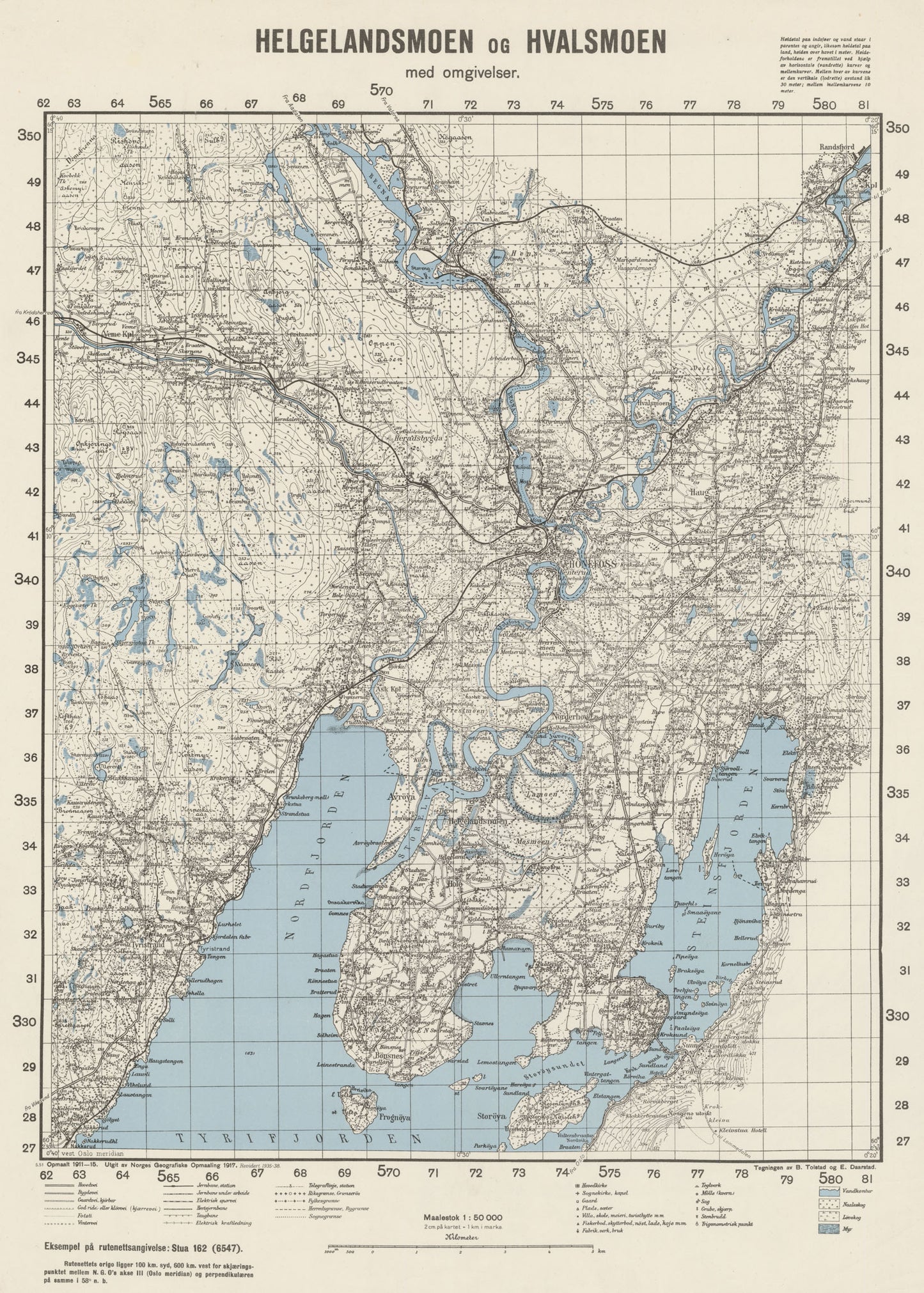 Ekserserplasskart; Helgelandsmoen og Hvalsmoen med omgivelser: Buskerud