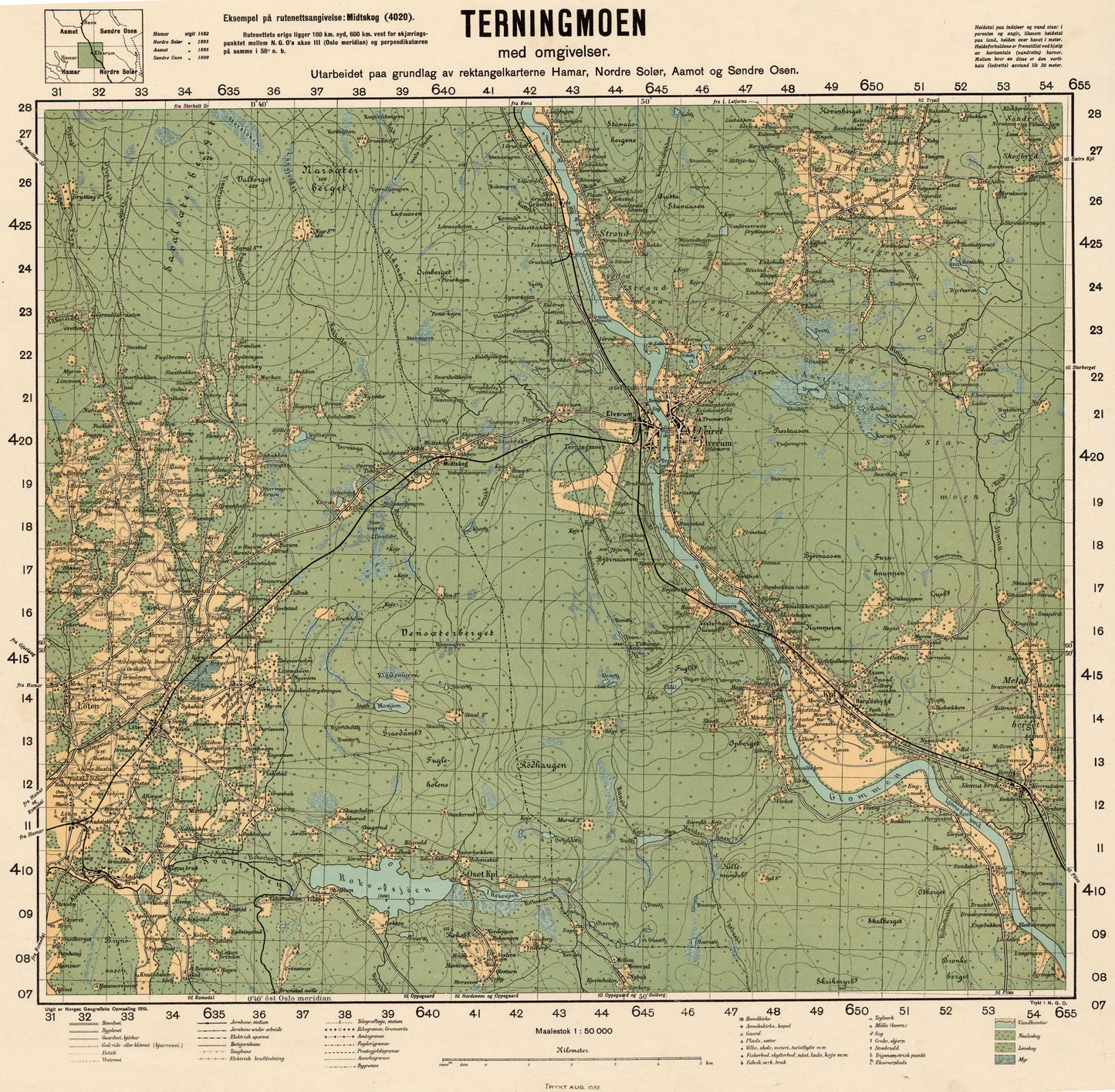 Ekserserplasskart; Terningmoen med omgivelser: Hedmark