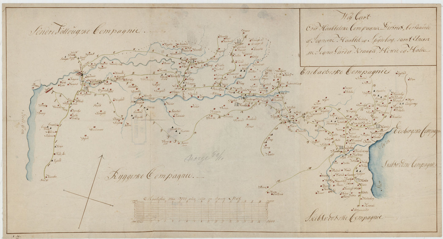 Kartblad 11-1: Wey-Cart over det Haabbelske Compagnie District, versjon 1: Østfold