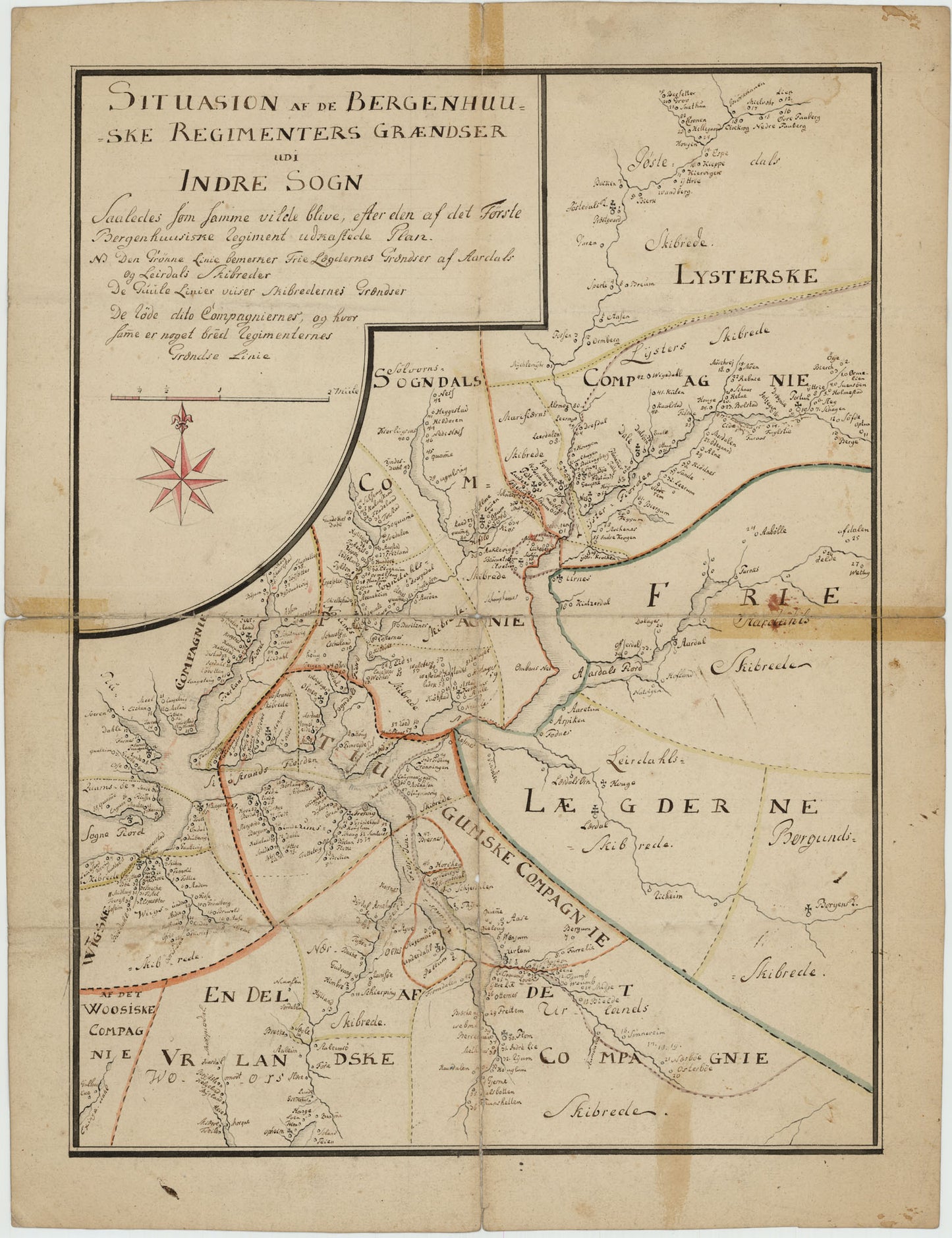 Kartblad 122: Situasion af de Bergenhuusske Regimenters Grændser udi Indre Sogn saaledes som samme vilde blive efter den af det Første Bergenhuusiske Regiment udkastede Plan: Sogn og Fjordane