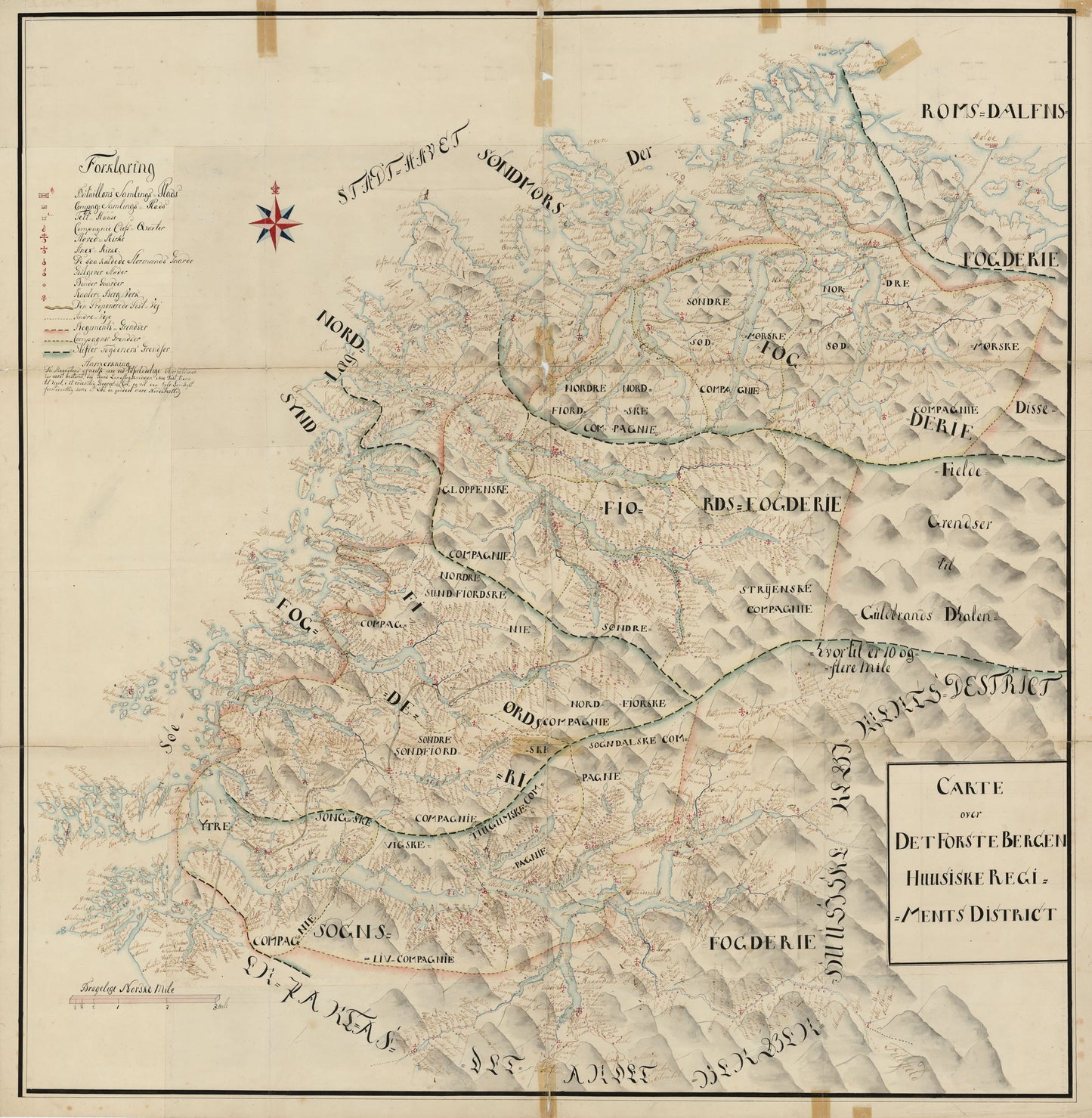 Kartblad 123-2: Carte over det Første Bergenhuusiske Regiments District; versjon 2: Sogn og Fjordane