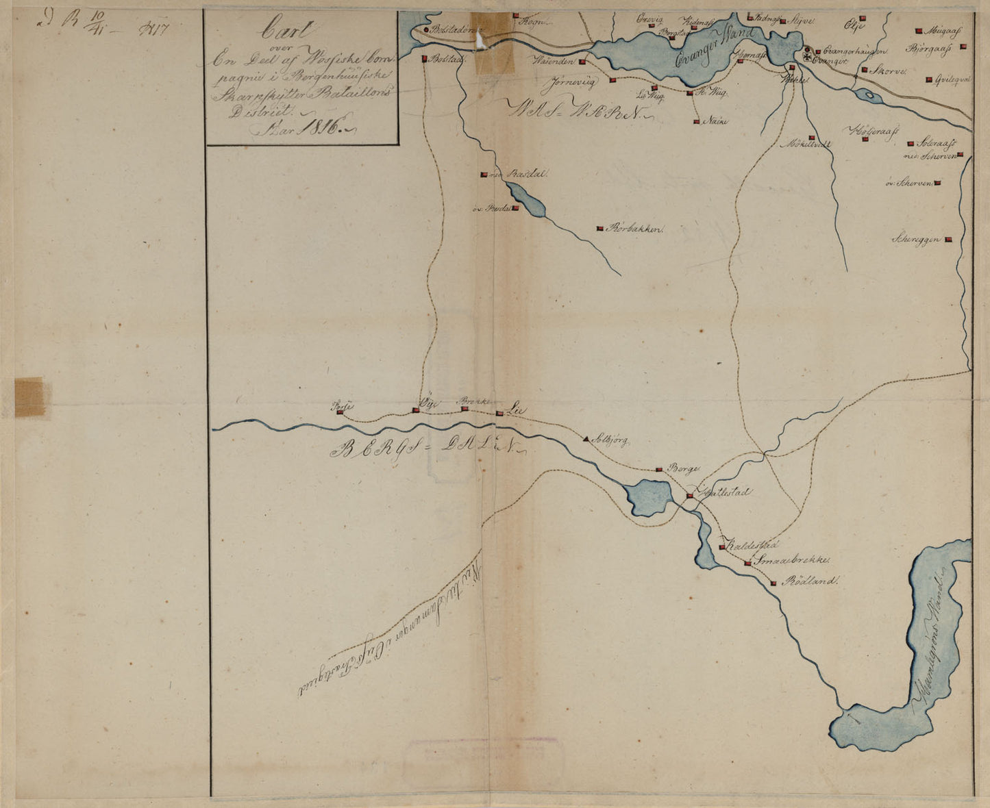 Kartblad 134-3: Cart over Wossiske Compagnie District; blad 3: Hordaland